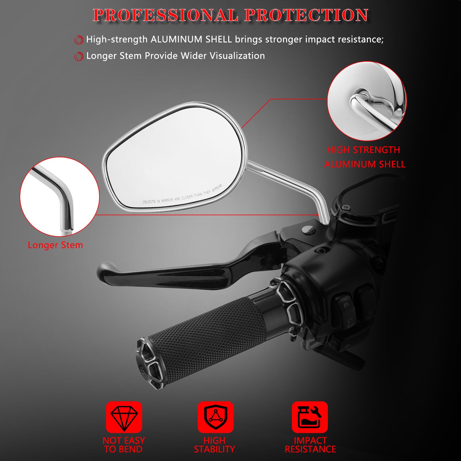 Ldjxdadi Chrome Sportster Mirrors For Road King Street Electra Glide Dyna Softail Road Glide Motorcycle Rearview 1982-2023