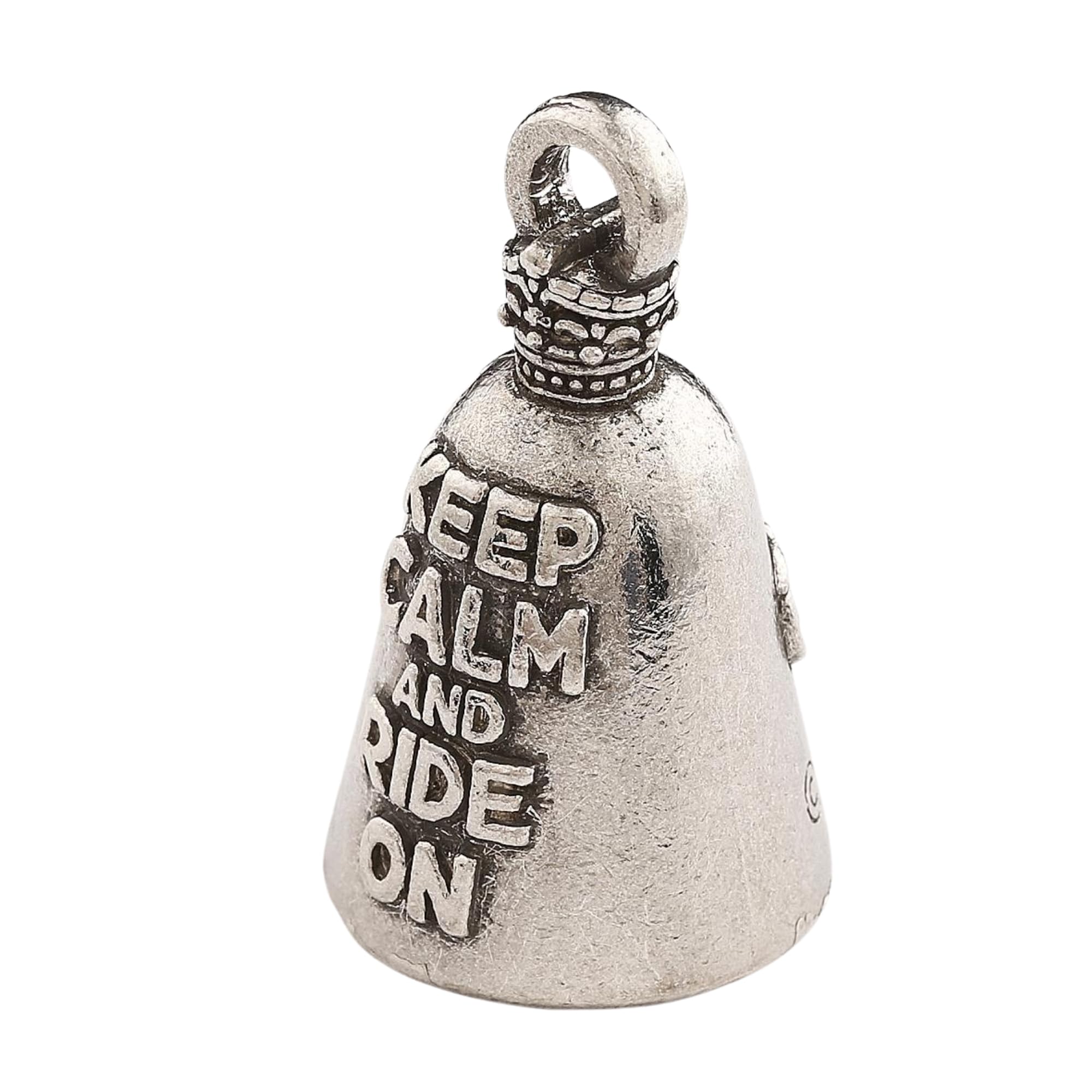 Guardian Bell Keep Calm Ride On Good Luck Bell W/Keyring & Black Velvet Gift Bag | Motorcycle Bell | Lead-Free Pewter | Good Luc