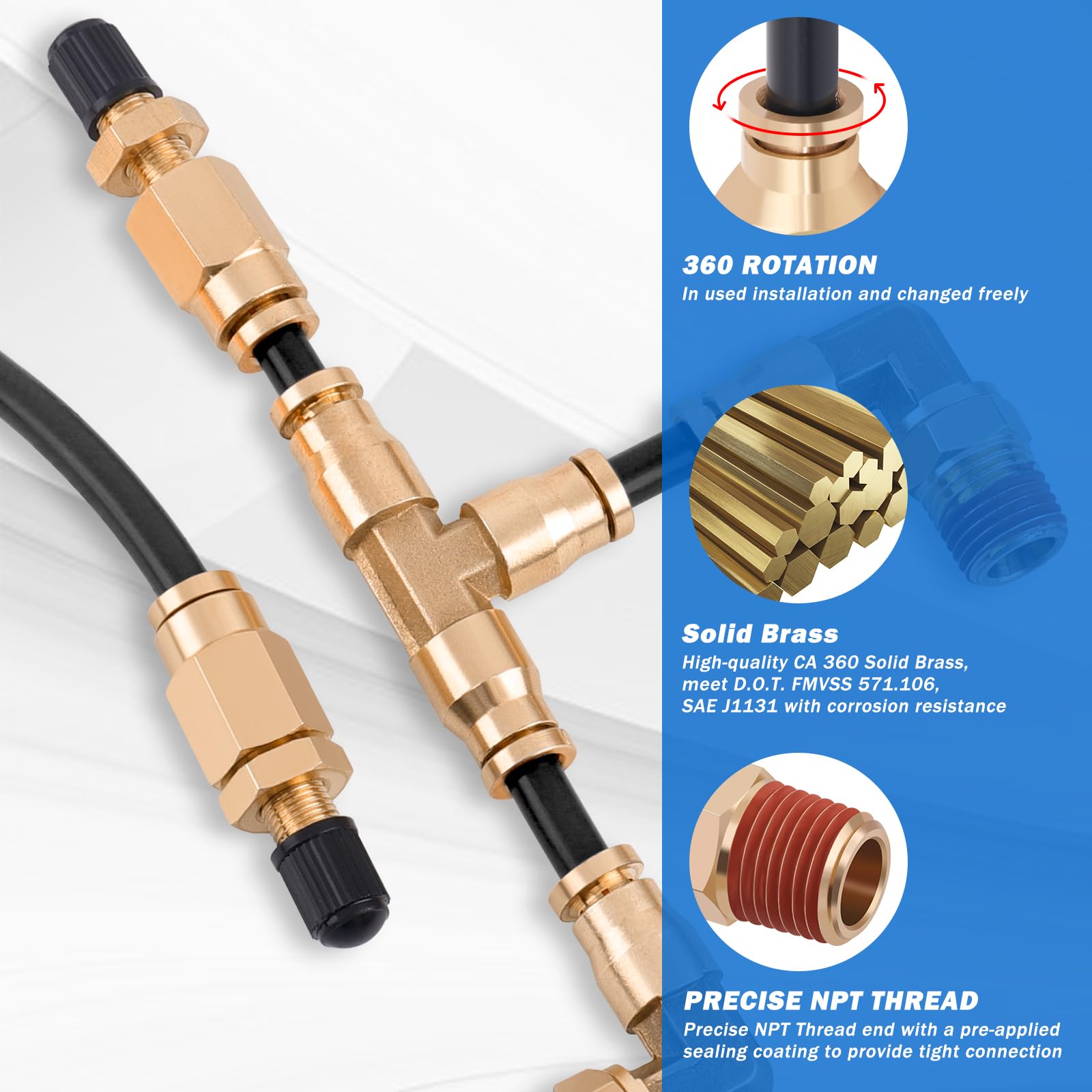 1/4' Air Line Service Kit For Air Bags Suspension Kit With Brass Dot Air Brake Fittings,1/4 Dot Air Fittings, 30 Ft (9.1M) 1/4' Dot Air Line Pa Hose For Air Shock Line Kit Replacement Components