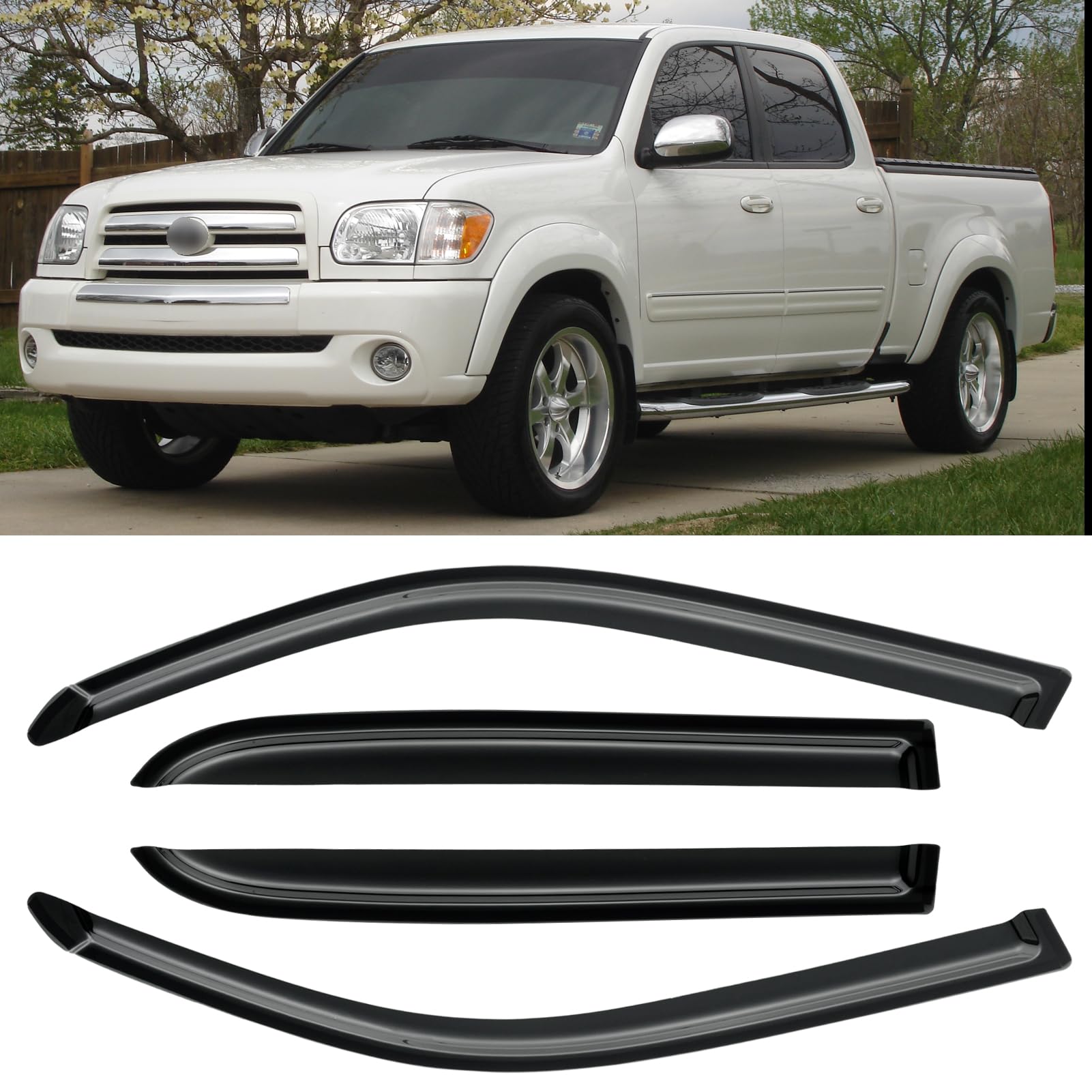 Cxdar Window Rain Guards Visors For 2004 2005 2006 Toyota Tundra Crew Cab, Out-Channel Window Vent Wind Shades Shield Deflectors
