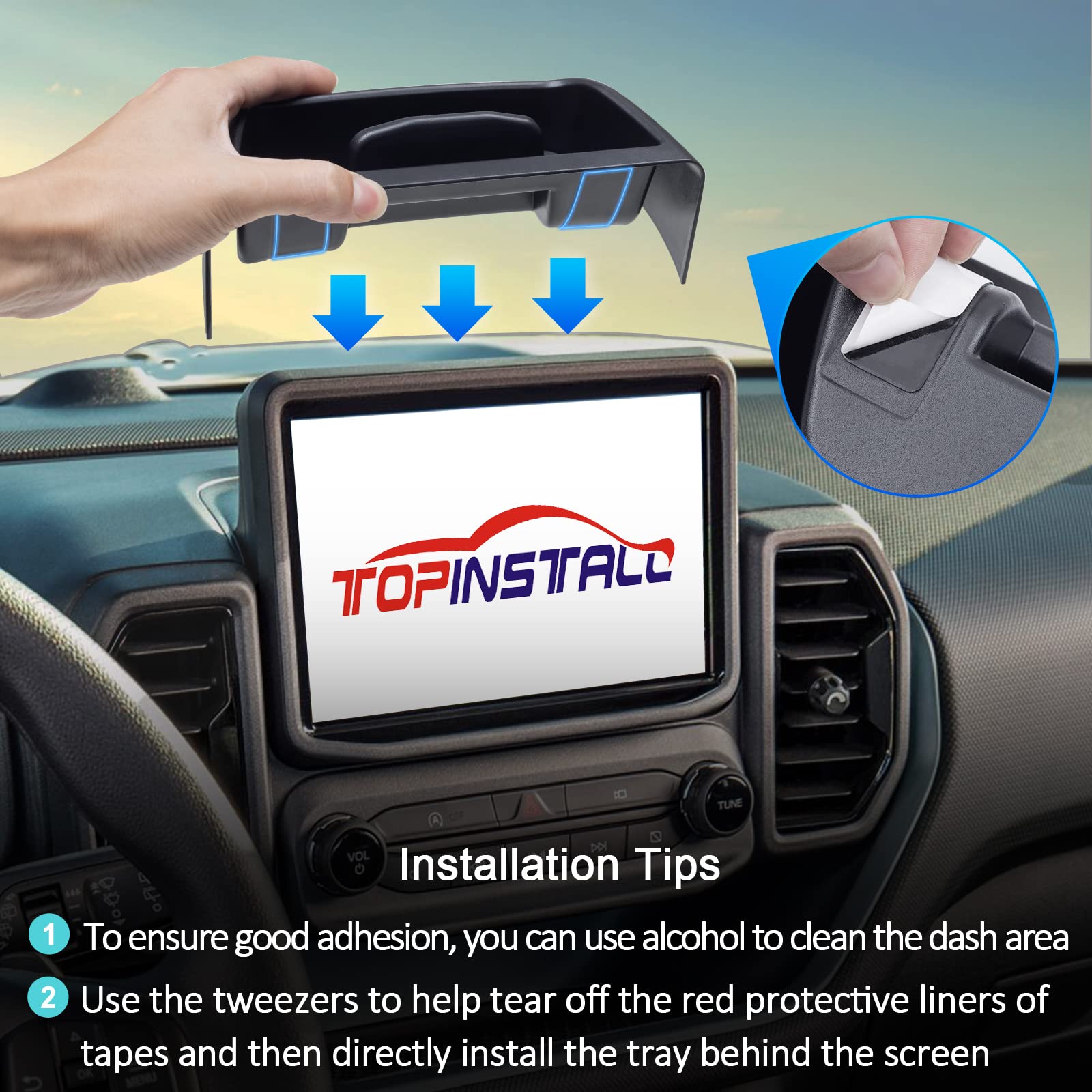 Topinstall Dash Center Console Tray Compatible With Ford Bronco Sport 2021-2024 Accessories (Cx430), Dashboard Insert Abs Plastic Storage Organizer Phone Holder Coin Container (Not For 2025)