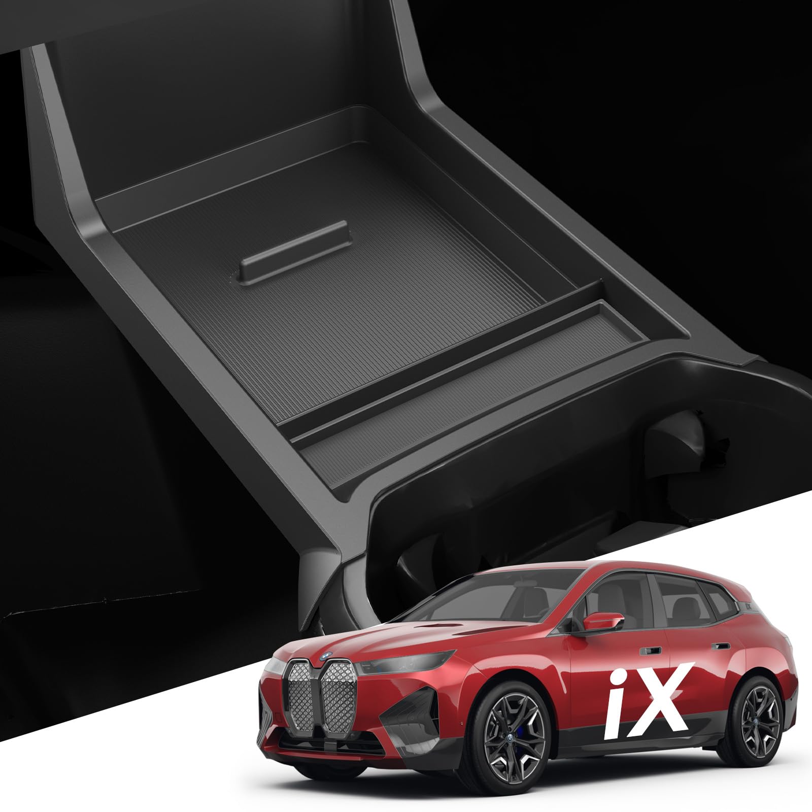 For BMW iX Lower Console Tray - Compatible with 2022-2025 BMW iX Center Console Organizer Tray [Car Food Tray] [2-Compartment][2