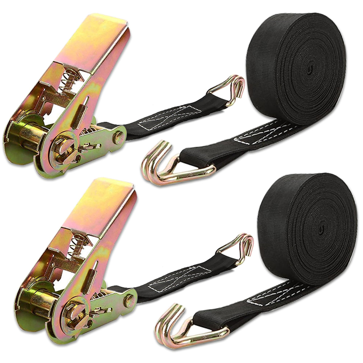 2 Pcs 1 Inch Ratchet Straps Heavy Duty, 20Ft Tie Down Straps Ratchet Double J Hooks, 2200 Lbs Break Strength, Ratcheting Cargo S
