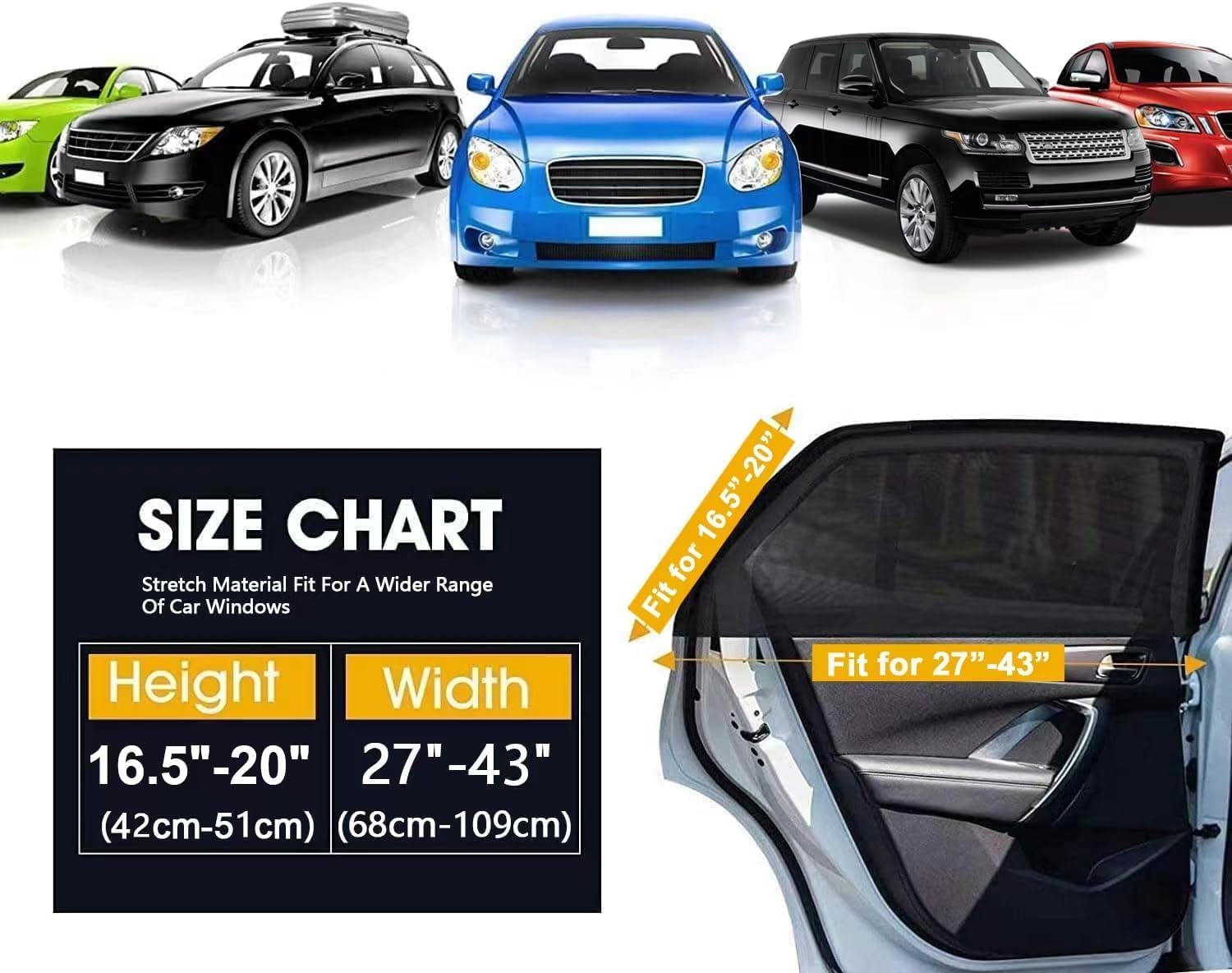 Car Rear Side Window Shade,2 Pack Stretchy Mesh Car Window Screen Sun Shade Mosquito Net Cover Fit For 96% Cars Suvs, Anti-Sun G