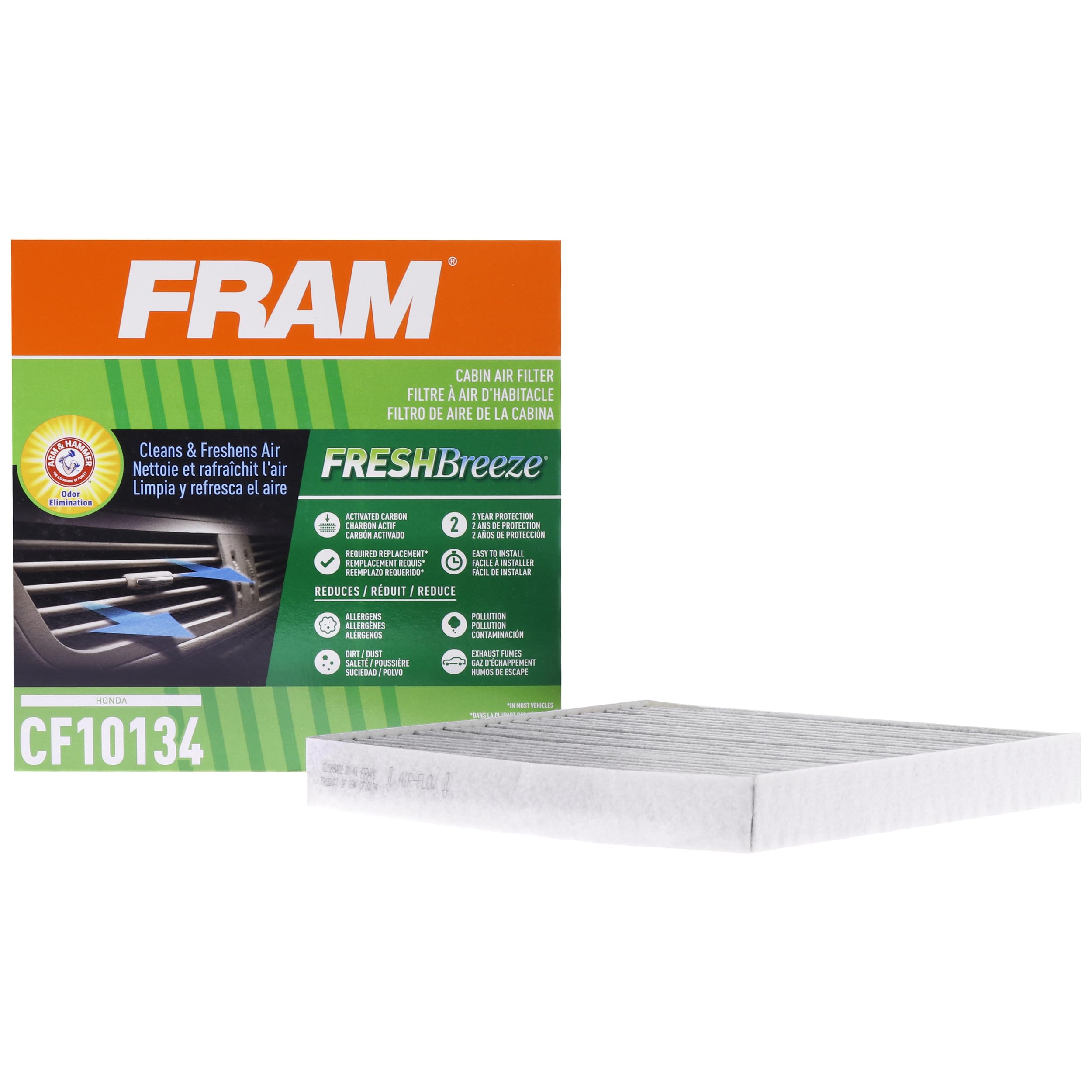 Fram Fresh Breeze Cabin Air Filter Replacement For Car Passenger Compartment W/ Arm And Hammer Baking Soda, Easy Install, Cf1013