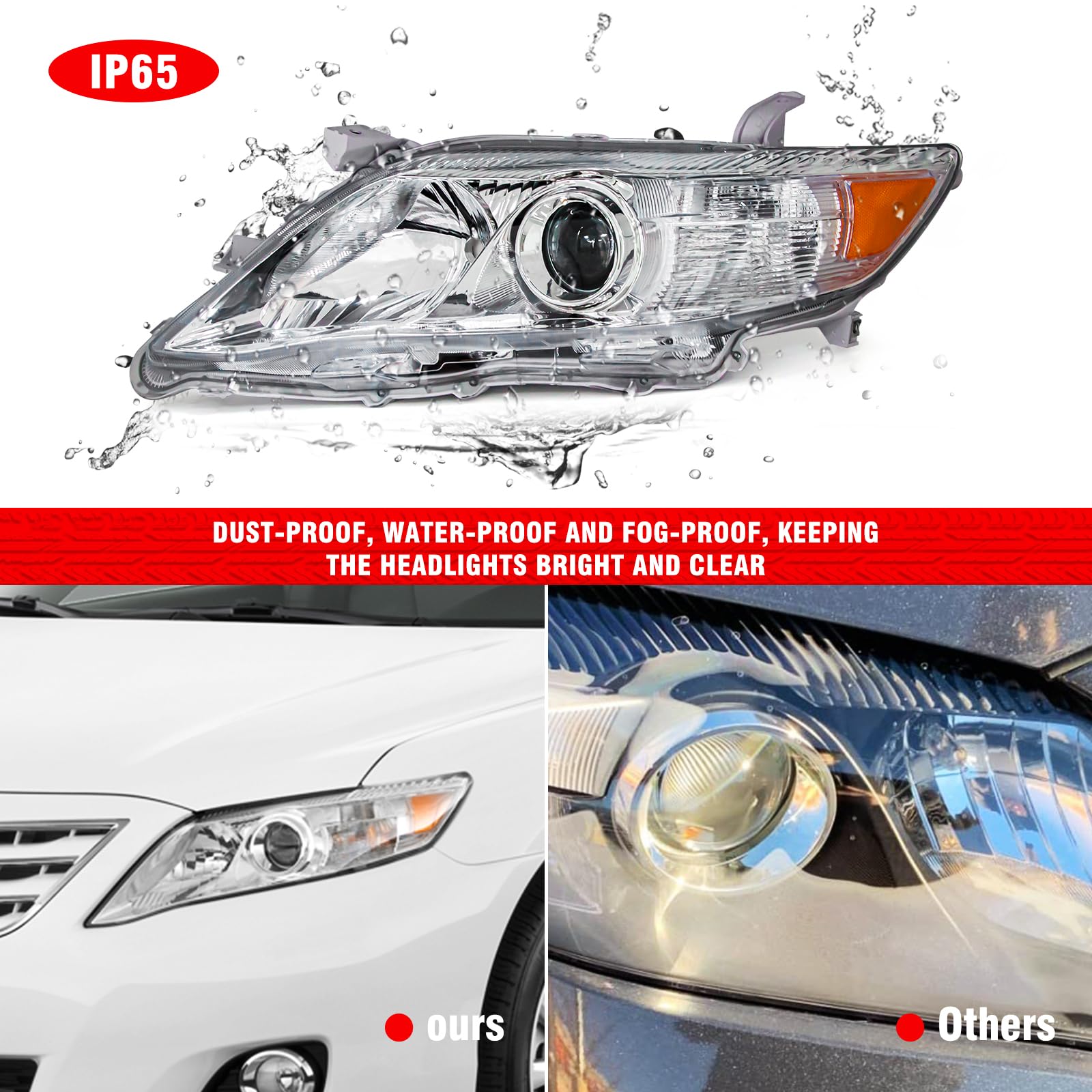 ADCARLIGHTS Compatible with 2010 2011 Toyota Camry Headlights Chrome Housing Amber Reflector Clear Lens Driver and Passenger Sid