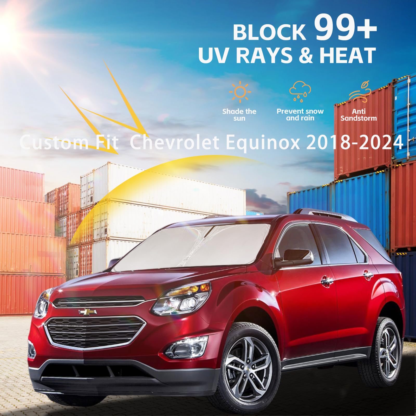 For Chevrolet/Chevy Equinox 2018-2024 2025 Windshield Sun Shade Front Window Shade Custom Fit Equinox Accessories Sun Visor Fold