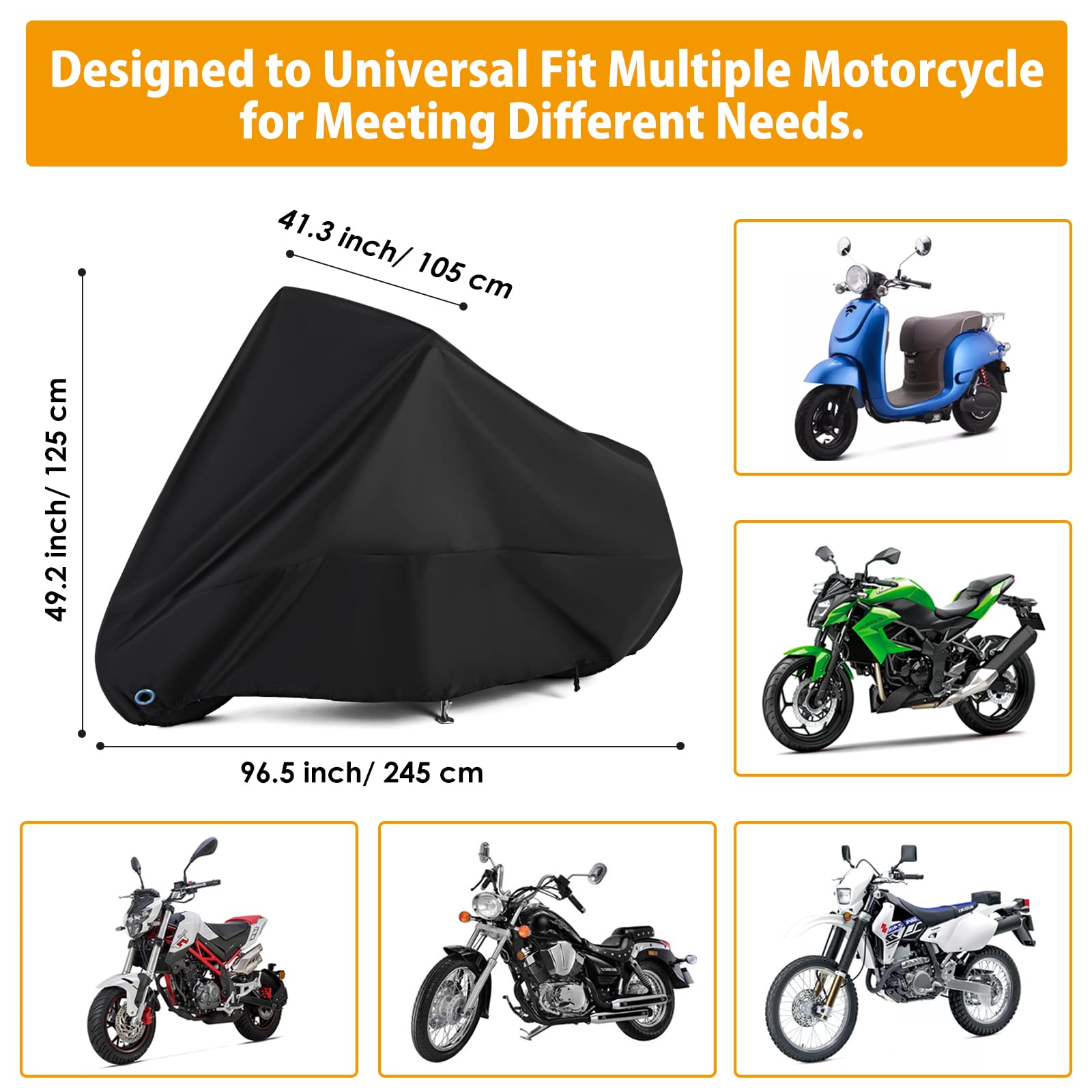 Motorcycle Cover All Season Universal Weather Waterproof Motorbike Cover With Lock-Holes & Storage Bag Xxl Motorcycles Vehicle Cover For Harley Davidson, Honda, Suzuki, Kawasaki, Yamaha