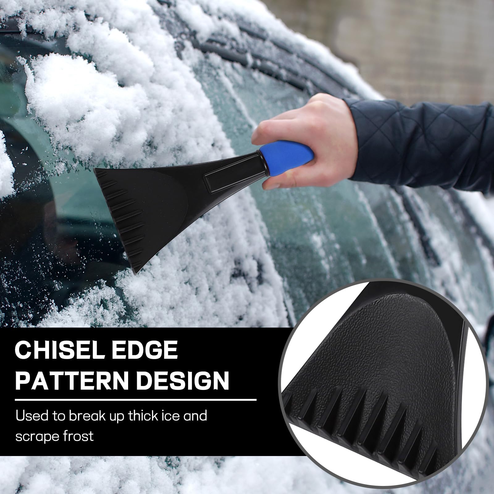Wogomz 2PCS Ice Scrapers for Car Windshield, Ice Snow and Frost Removal Tools with Foam Handle, Efficient Snow Scraper for Car,