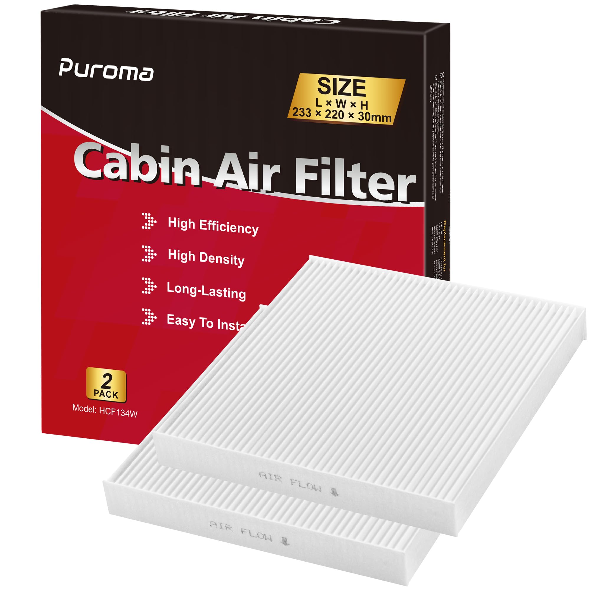 Puroma 2 Pack Cabin Air Filter With Multiple Fiber Layers, Replacement For Cp134, Cf10134, Honda Civic, Cr-V, Odyssey, Pilot, Accord, Ridgeline, Passport And Acura Csx, Ilx, Mdx, Rdx, Tlx, Rlx