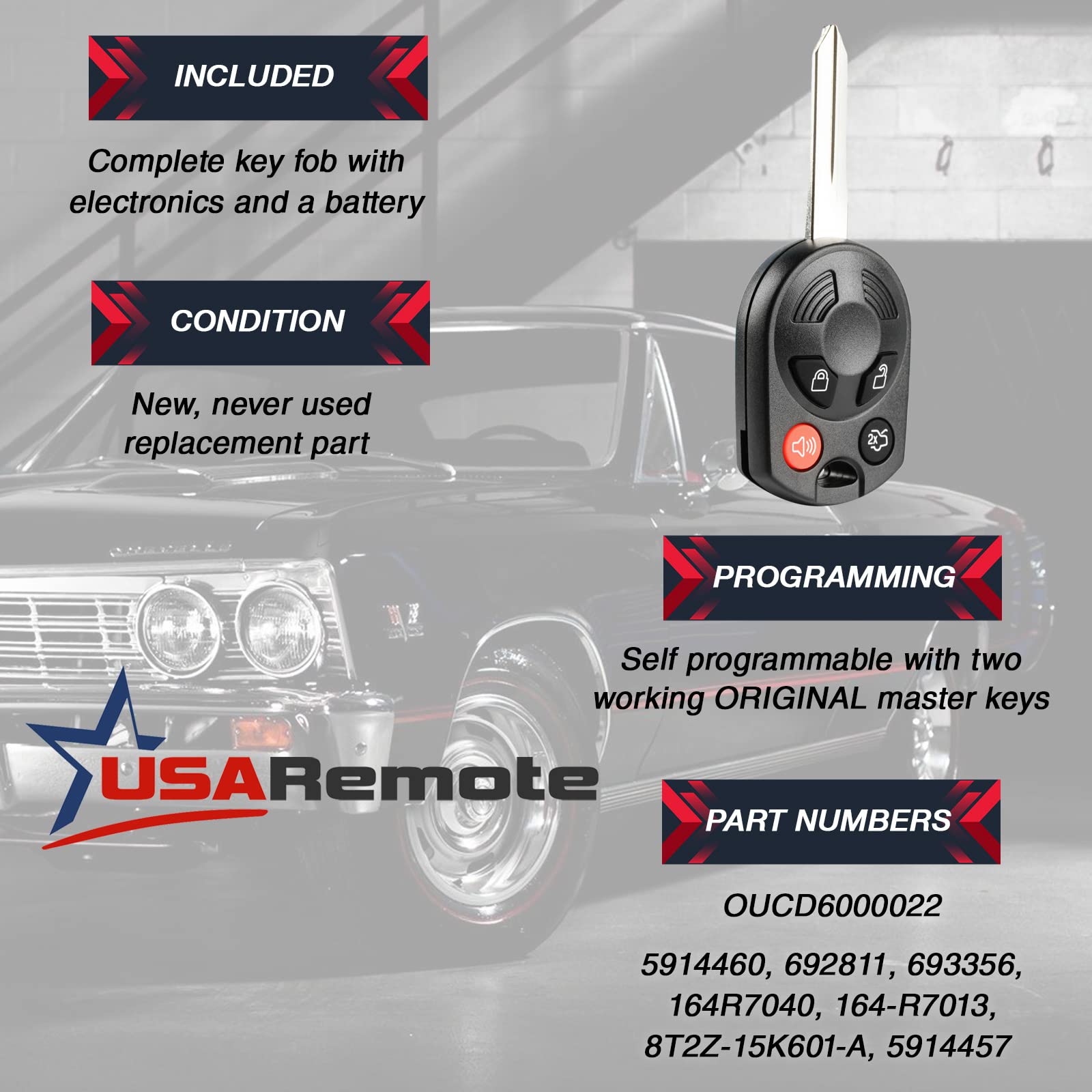 Key Fits Ford Edge Escape Expedition Explorer Flexus Five Hundred Focus Fusion Mustang Taurus Navigator Keyless Entry Remote Fob