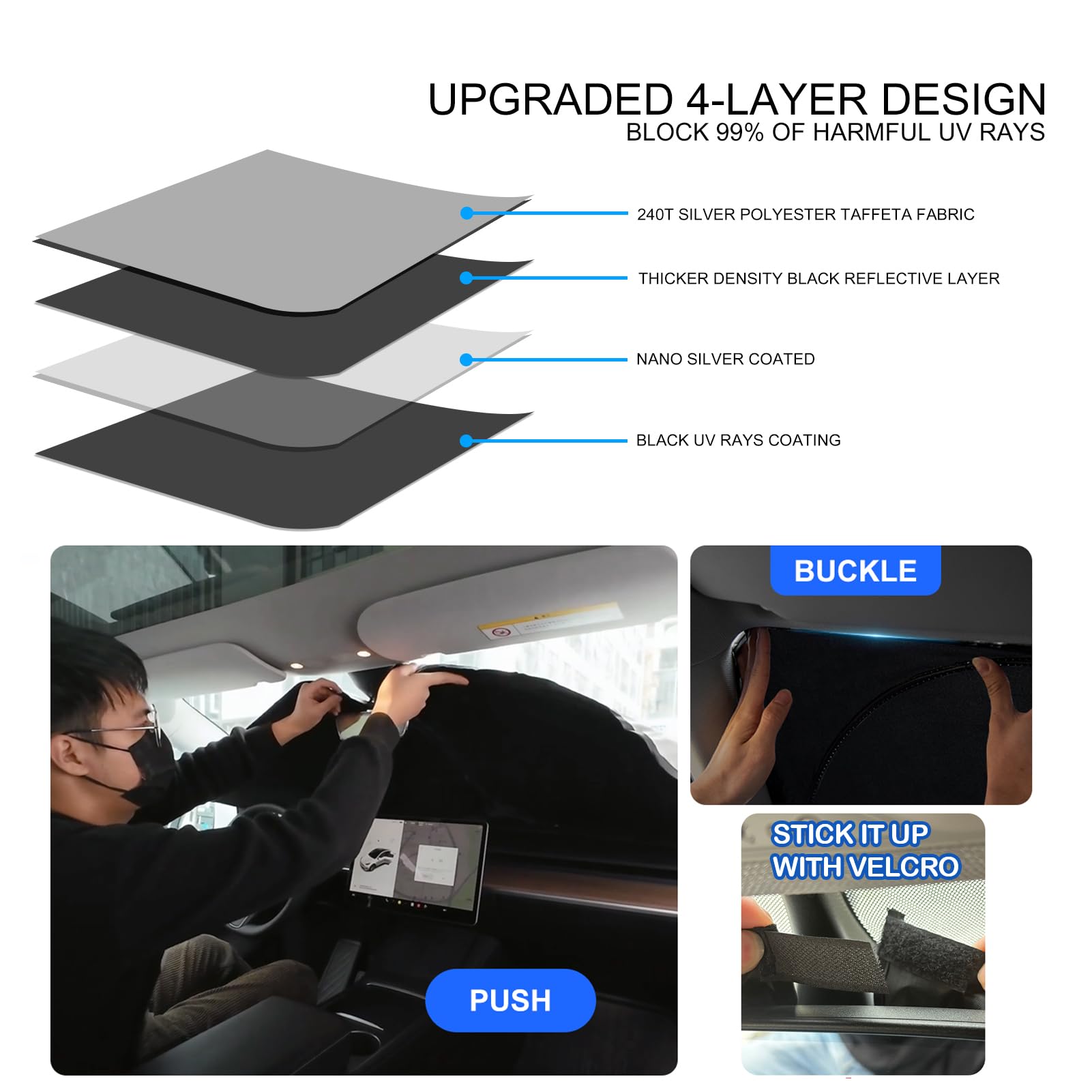 For 2024 Mustang Mach-E Windshield Sunshade Sun Shade-For 2021-2024 Ford Mustang Mach-E Windshield Cover Front Window Sun Visor