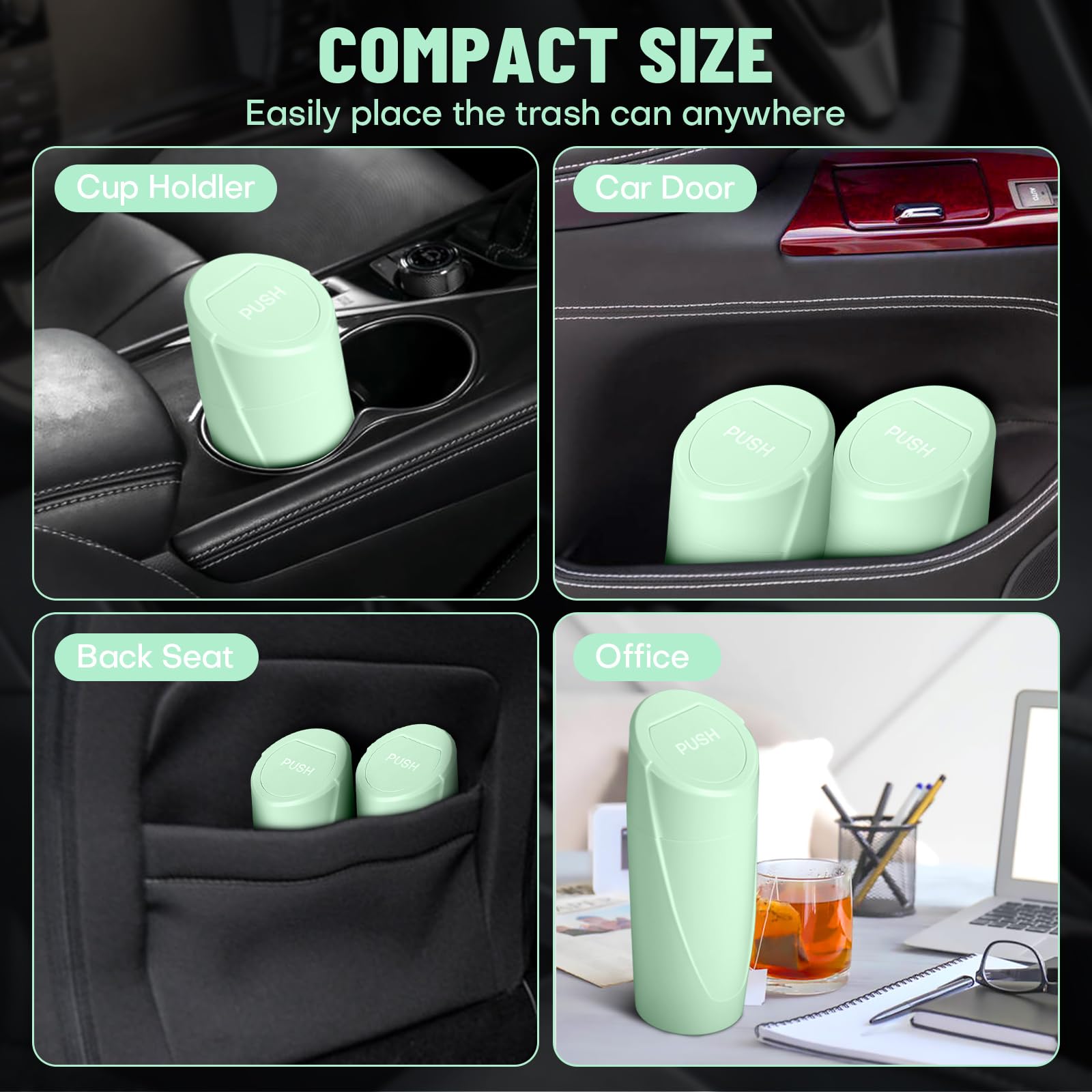 Car Trash Can Bin With Lid - 2 Packs Car Garbage Can Cup Holder - Green Mini Leakproof Vehicle Trash Garbage Can Bin With 40Pcs