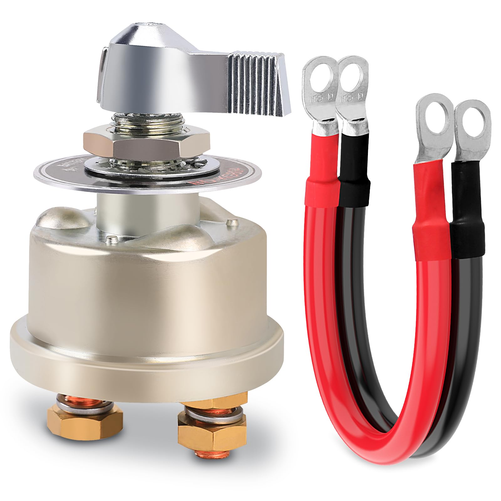 12-48V 200A Master Battery Disconnect Switch & 4 Awg 1Ft Battery Cables Set, High Current Battery Power Cutoff Killer Switch For