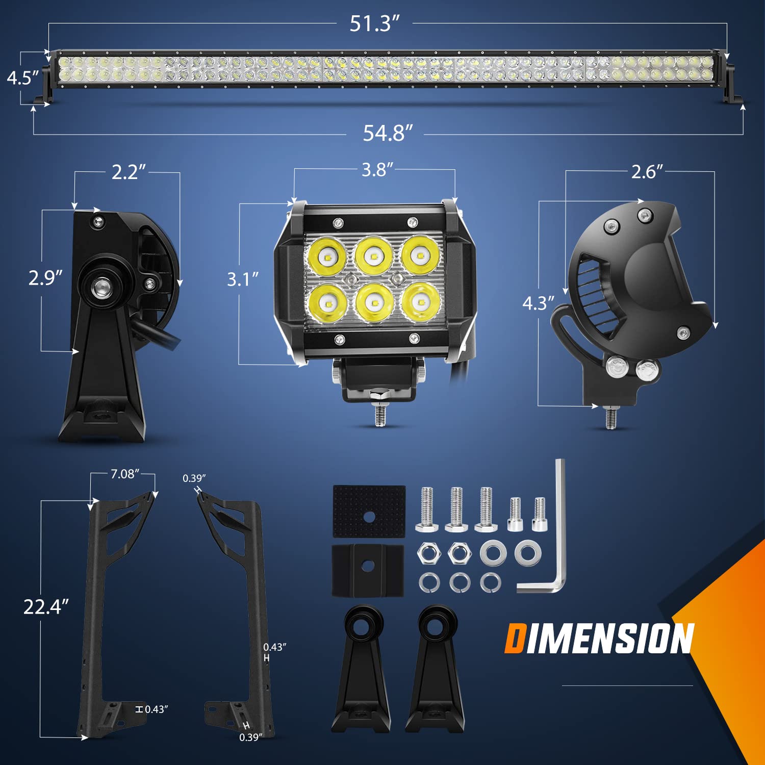 Nilight 52" LED Light Bar with 18W LED Pods and JK Mounting Bracket, Aluminum, Off-Road Wiring Harness for Wrangler JK 2007-2017