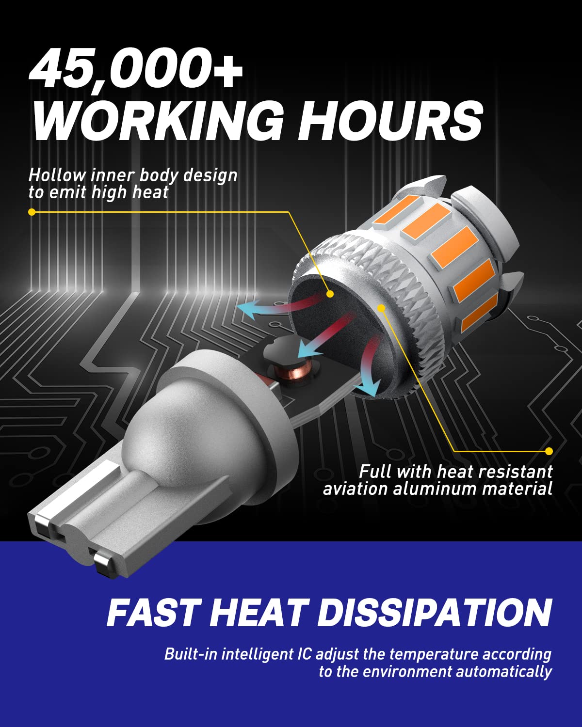 Autoone 194 Led Bulb Amber Yellow, Side Marker Lights 300% Brighter T10 168 2825 W5W Led Bulbs For License Plate Light Dome Map