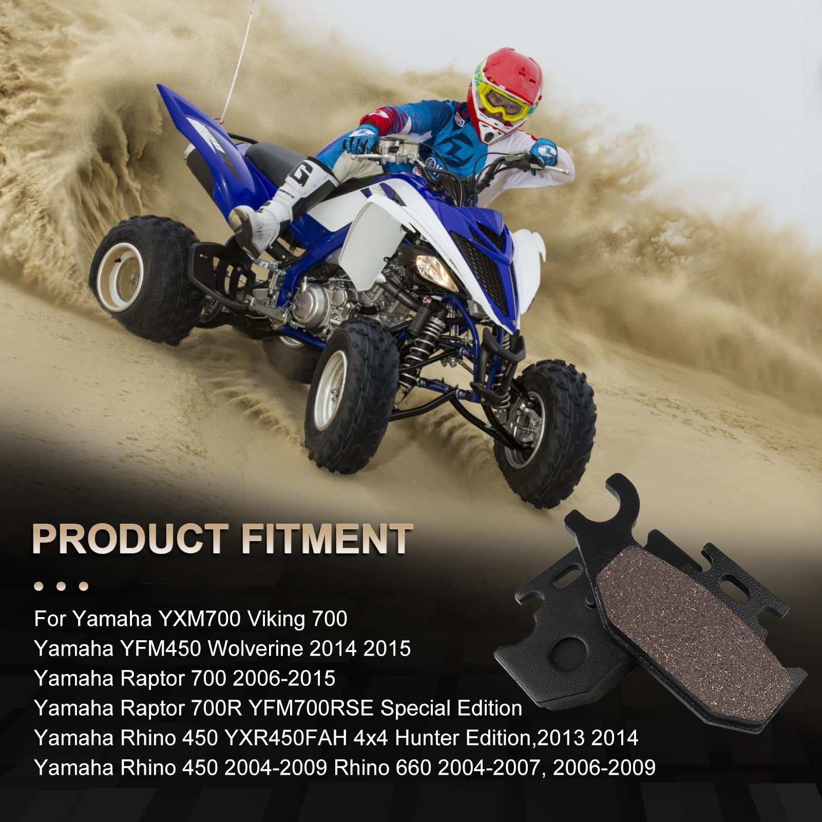 Oceair Rear Brake Pads For Yamaha Rhino 660 2004-2007 Rhino 450 2004-2009 Raptor 700 700R 2006-2015