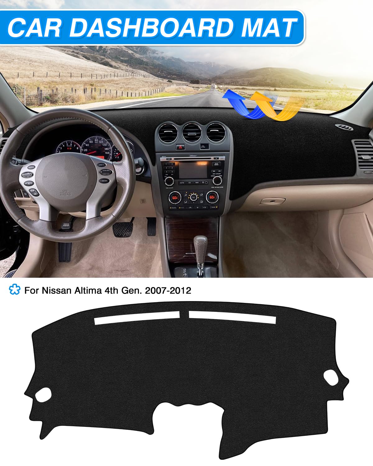 Cartist Dash Cover Compatible With Nissan Altima 2007 2008 2009 2010 2011 2012 Accessories Dashboard Cover Mat Non-Slip Carpet S