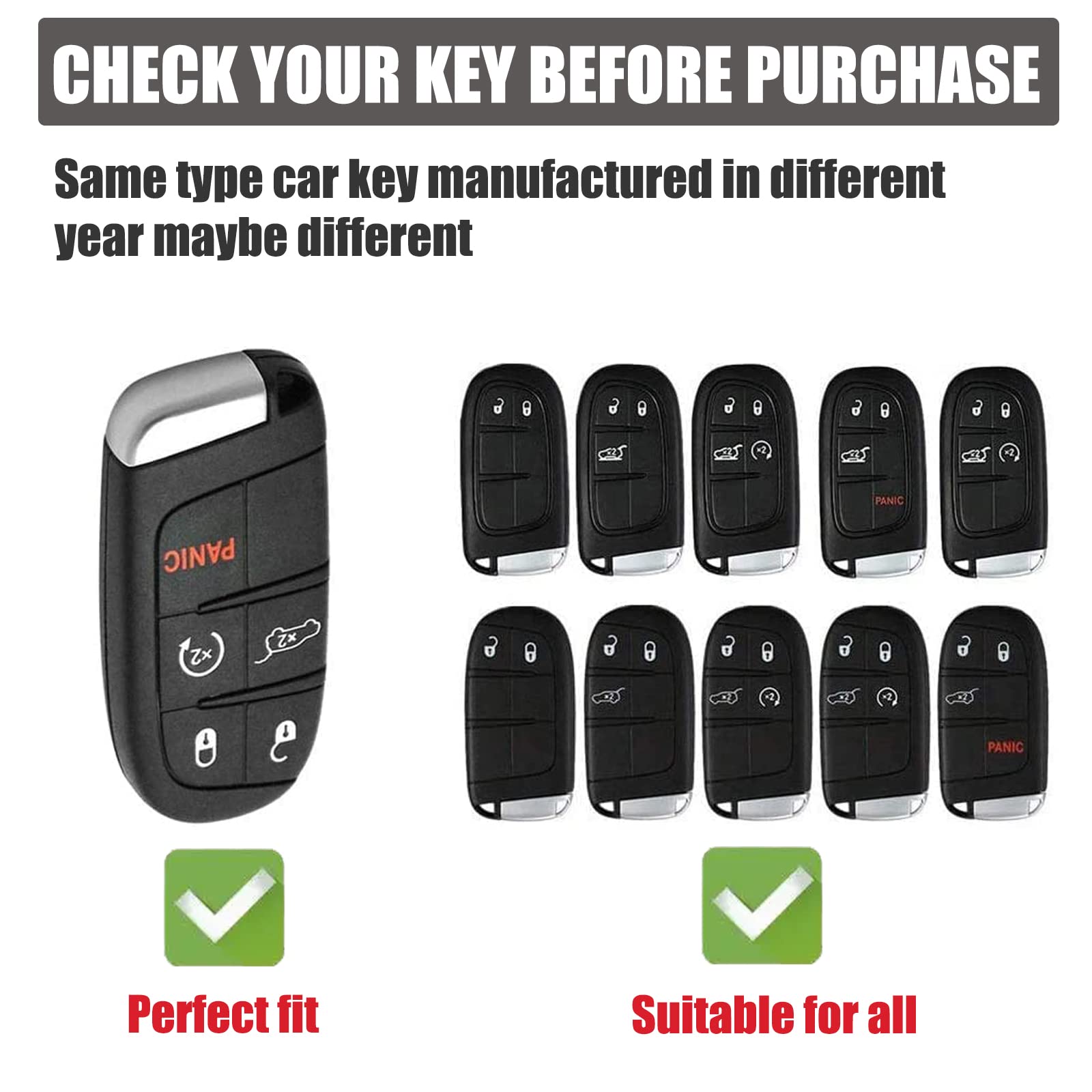 Gematay Compatible For Jeep Key Fob Cover Keychain, Car Key Case For Grand Cherokee Renegade Wrangler Accessories, Blue