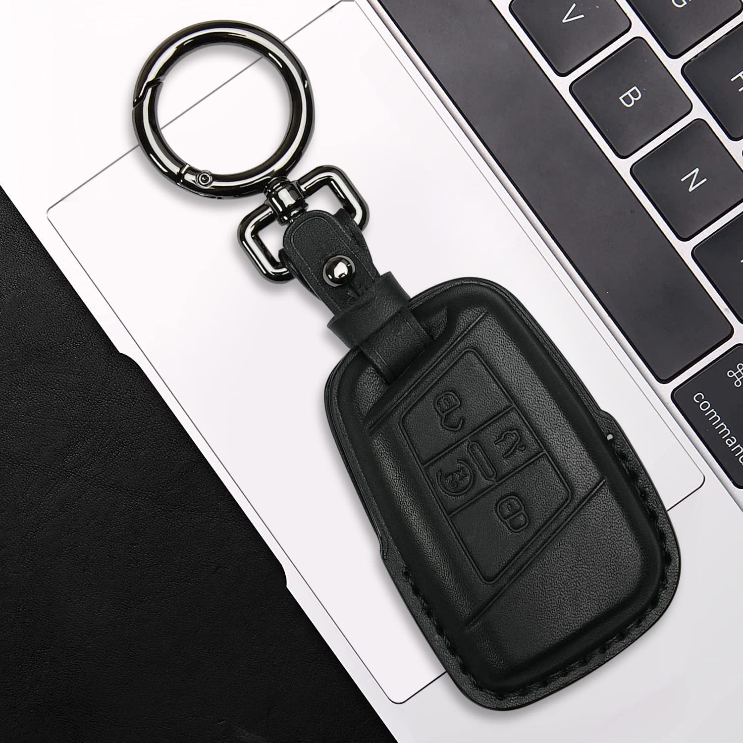 Tukellen For Volkswagen Leather Key Fob Cover Compatible With Vw Atlas Golf Alltrack Jetta Passat Tiguan Smart 4 Buttons Key Fob