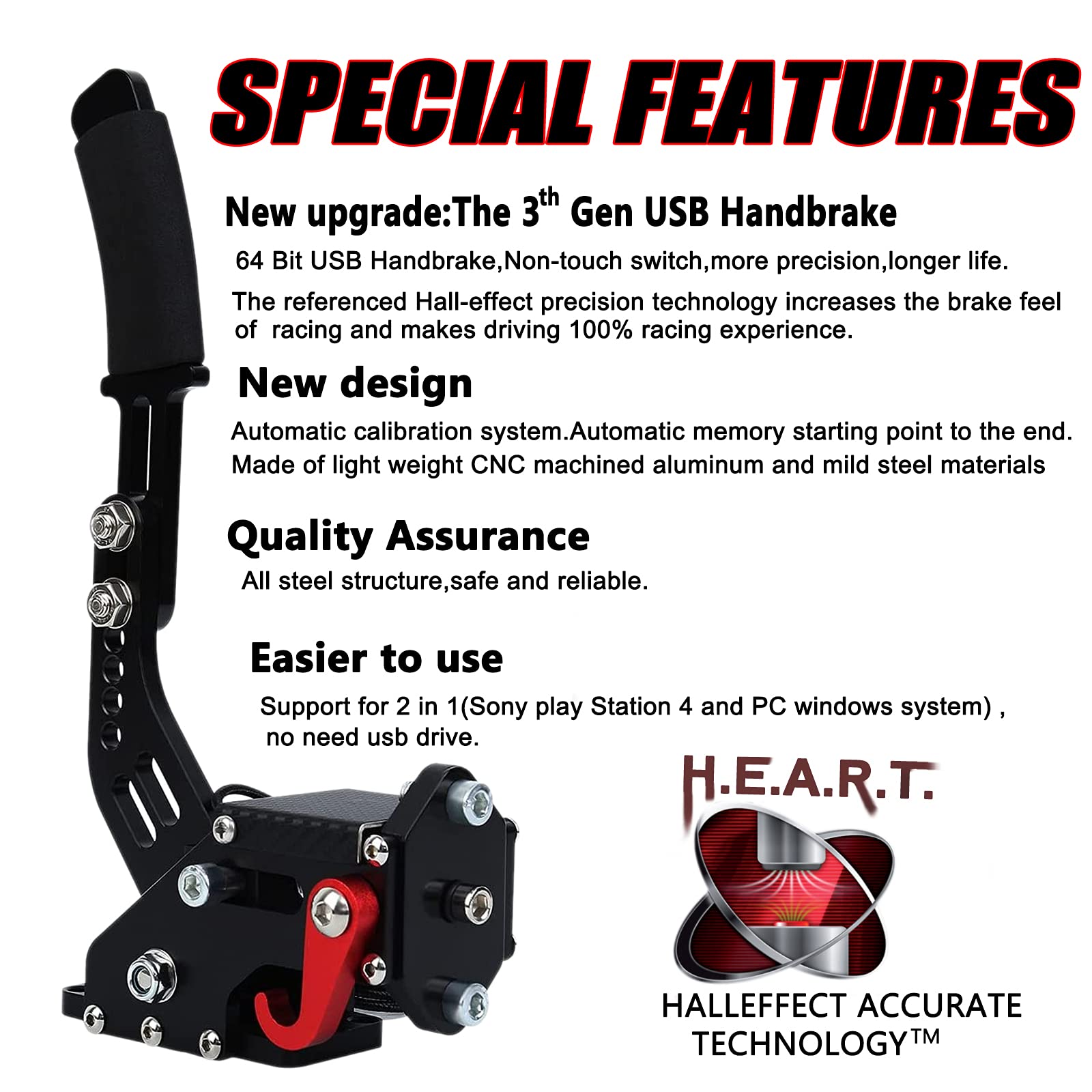 Obokidly Upgrade 2-In-1 Usb Handbrake Support G29 Compatible With Ps4/Ps5 + Pc For Simracing Game Sim Rig With Clamp (Black)