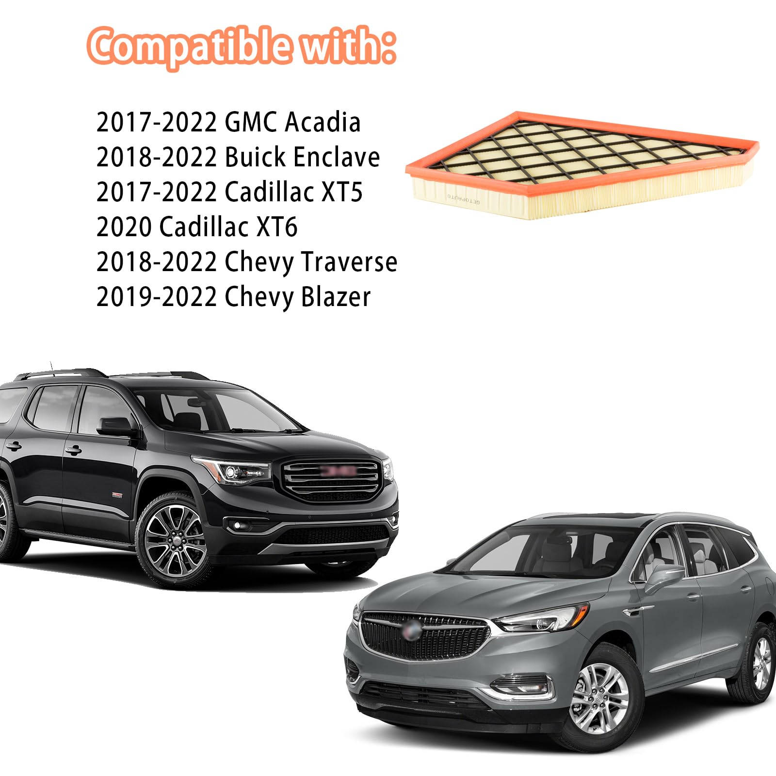 Getopauto A3212C Engine Air Filter Kit Fit For Gmc Acadia 2017-2022/ Buick-Enclave Chevy Traverse 2018-2022/Chevrolet-Blazer 201