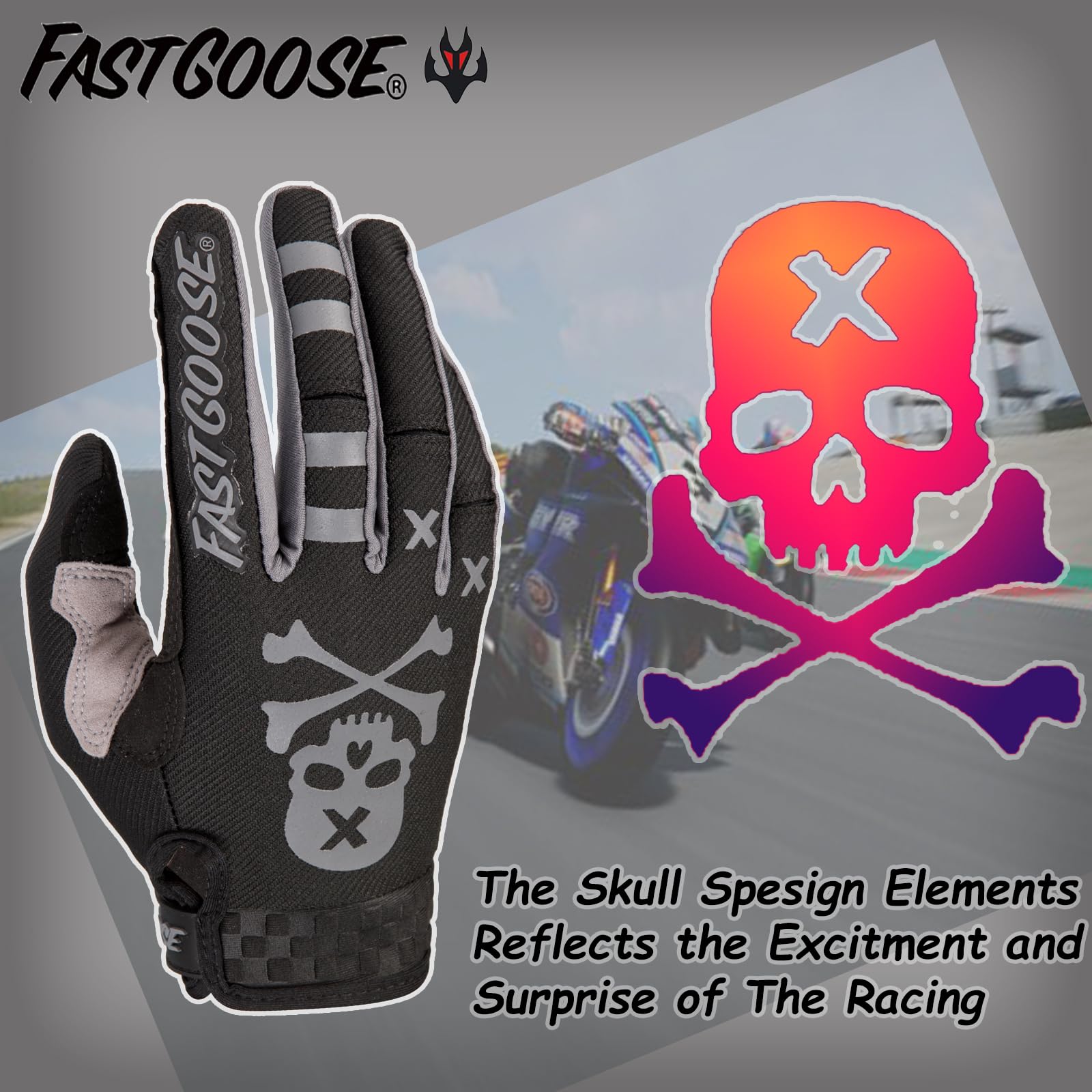 Fastgoose Dirt Bike Motocross Gloves - Motorbike Riding Bike Gloves For Off Road Racing Sports Cycling (Black, Medium)