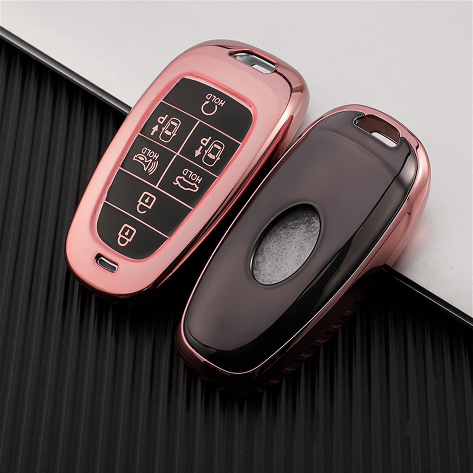 Kespevn For Hyundai Key Fob Cover 7 Button With Leather Keychain Soft Tpu 360 Degree Protection Car Key Case Shell Holder Fits F