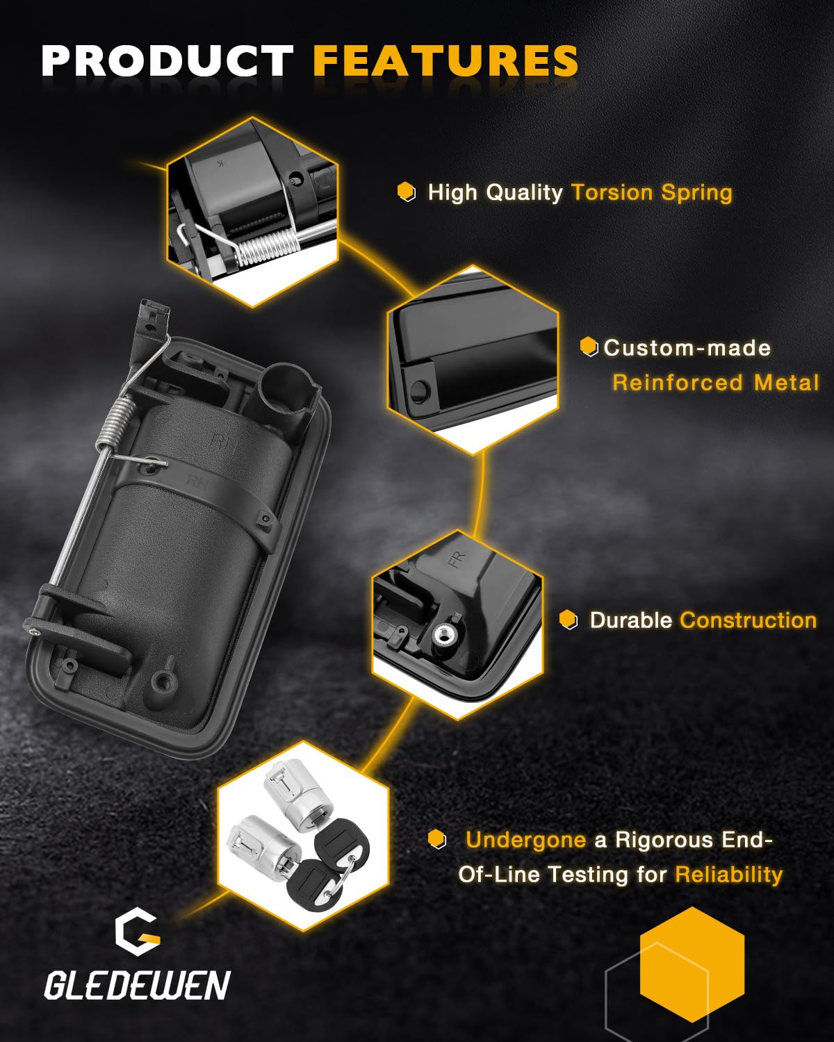 Metal Outside Door Handles, W/ Lock Cylinders & Keys, Compatible With 1988-2001 Chevy K1500 K2500 K3500 C1500 C2500 C3500, Gmc C