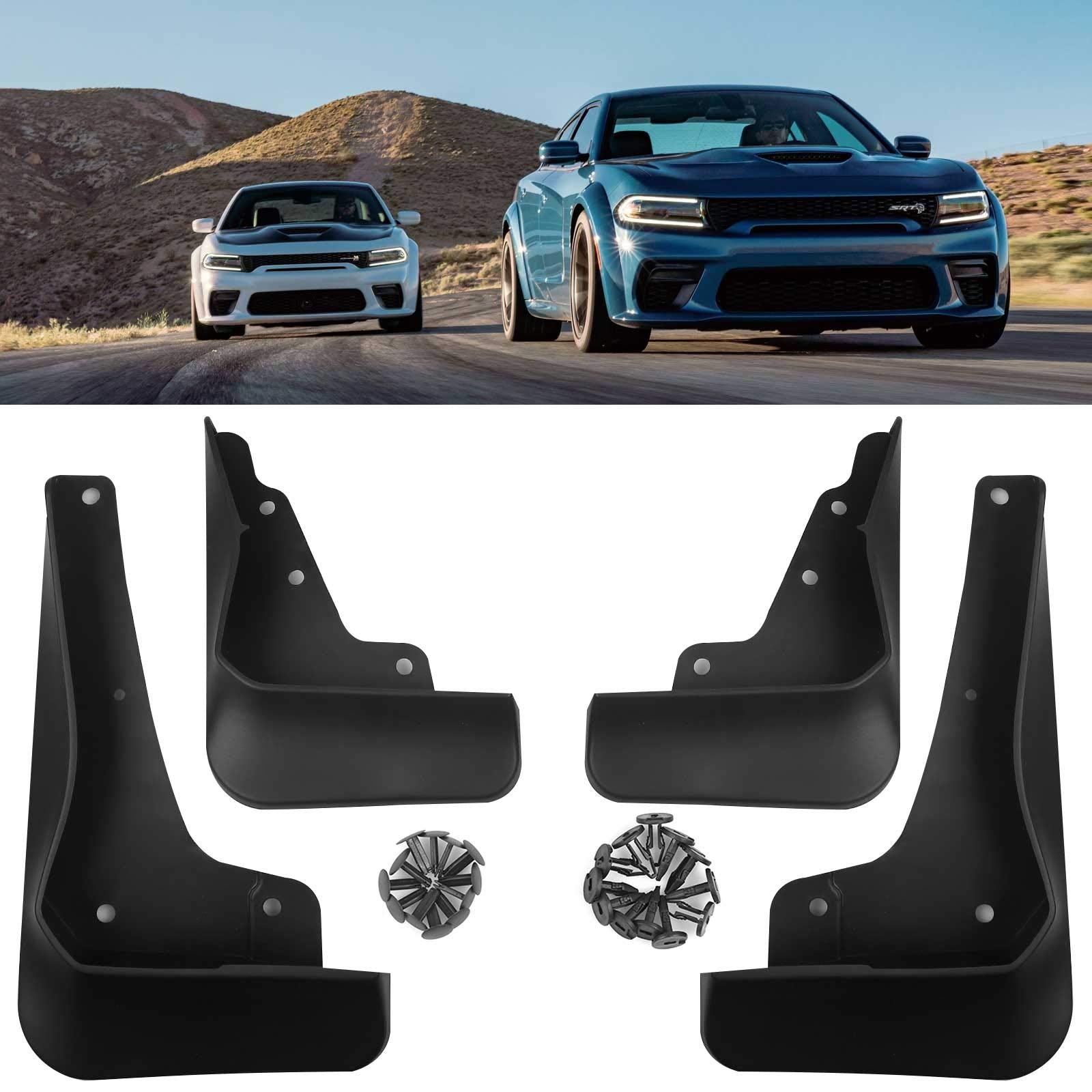 4Pcs Car Black Mud Flaps Mudguard Fender Cover Trim Replace For 2015-2023 2024 Charger Srt Hellcat & Daytona And 2019-2023 2024