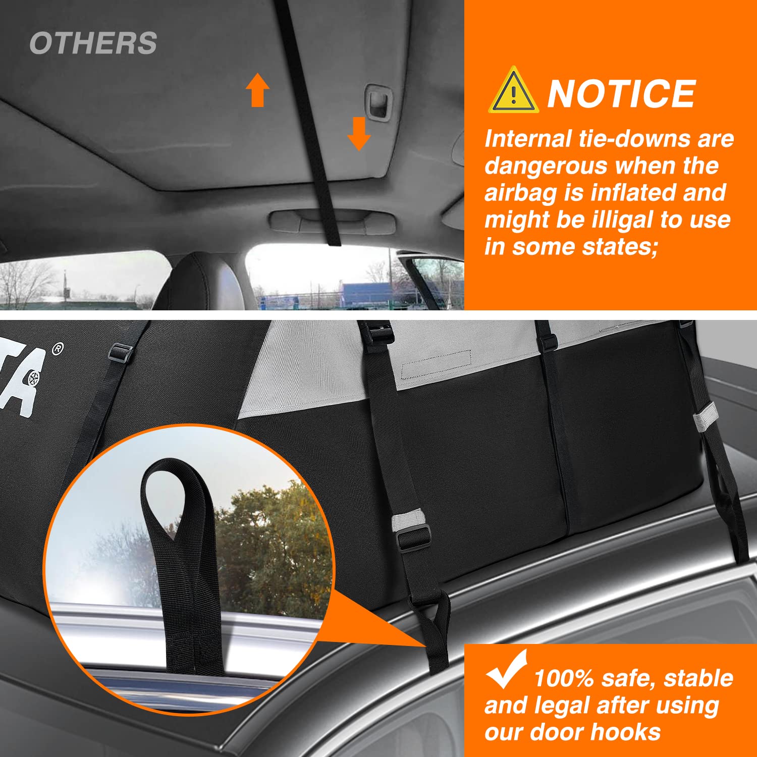 Cargo Tie Down Door Hook Straps, Two Loops Roof Rack Straps Kits Universal for Car Roof Bag, 6 Straps Compatible with Most Car T