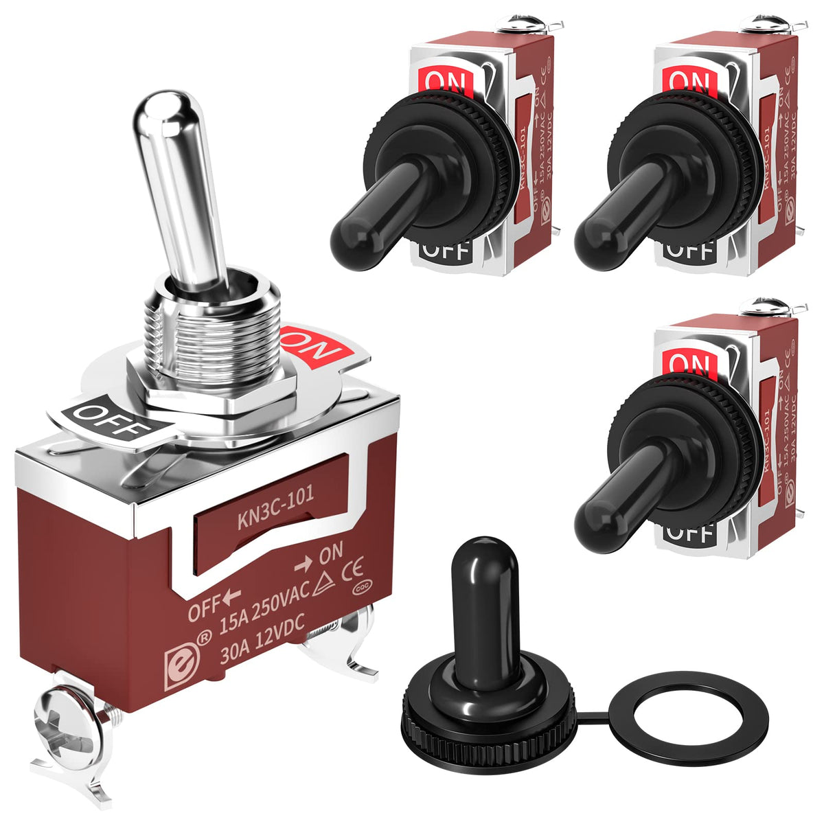 Joinfworld Toggle Switch 12V Dc 125V Spst 2 Pin Waterproof Marine Toggle Switch 12 Volt On Off Toggle Switch 30A Heavy Duty With