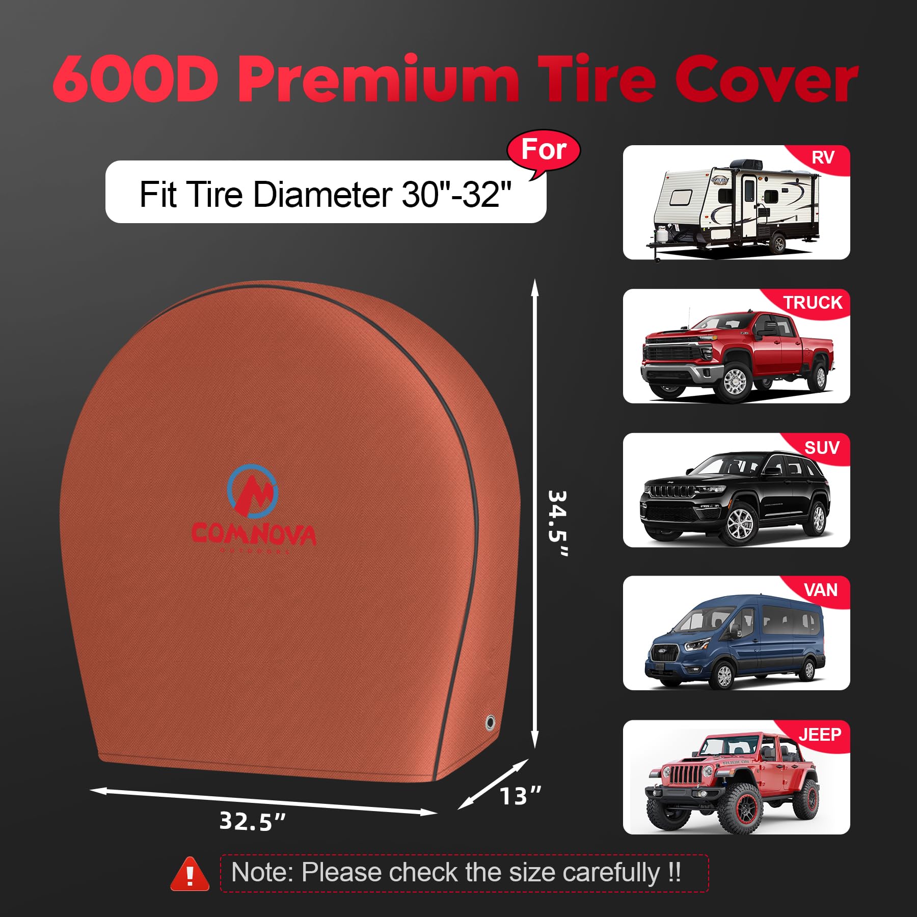 Comnova Rv Tire Covers 2 Pack - 600D Tough Tire Wheel Cover Protector For Rv, Truck, Suv, Trailer, Camper, Boat And Van, Waterpr