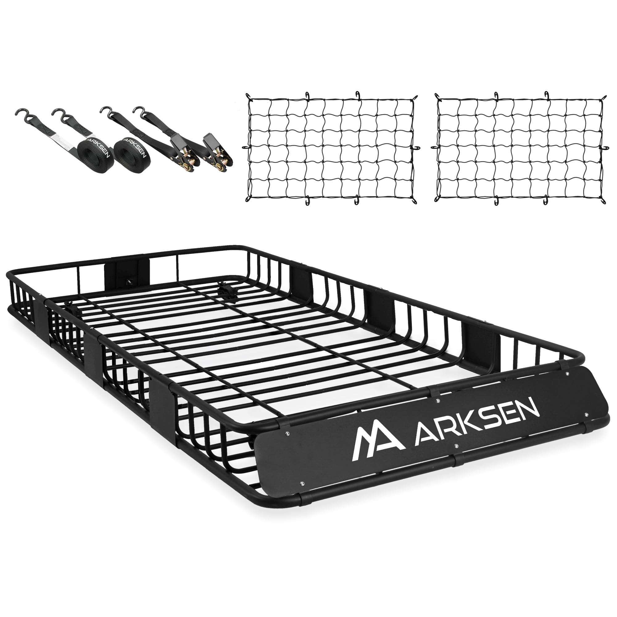 Arksen 84 X 39 X 6 Inch Universal 250Lb Heavy Duty Roof Rack Cargo With Two Cargo Nets & Ratchet Straps, Car Top Luggage Holder