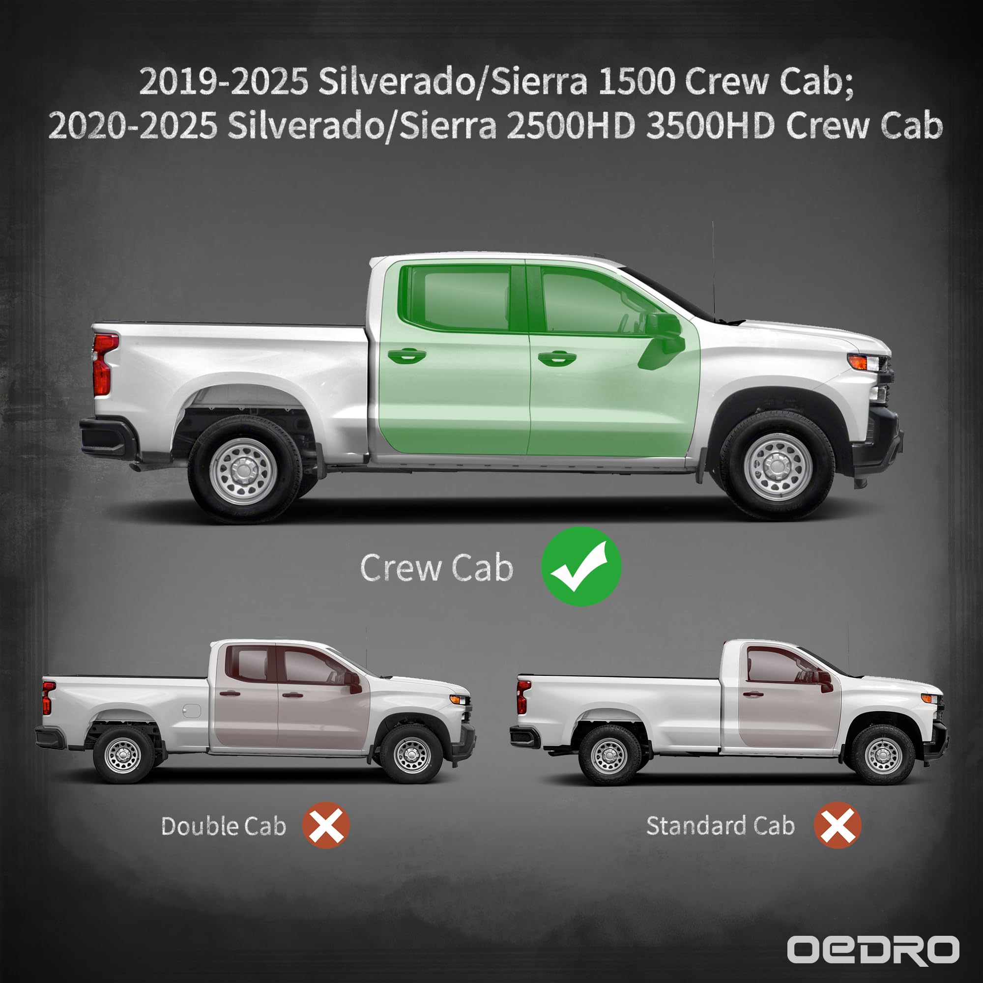 Oedro Running Boards Compatible With Chevy Silverado Gmc Sierra 2019-2025 1500, 2020-2025 2500Hd 3500Hd Crew Cab, 2-Stairs Side