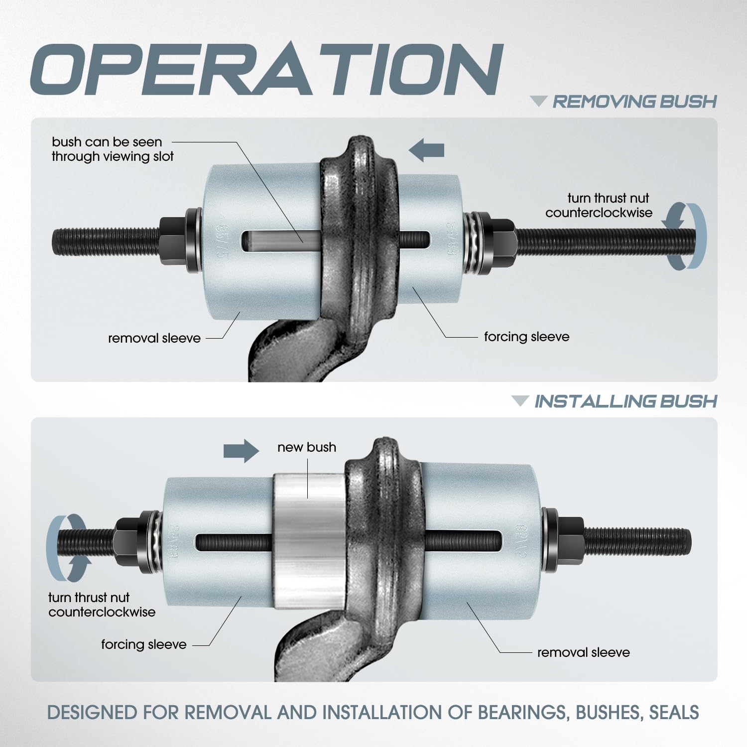 DNA MOTORING 27pcs Universal Press and Pull Sleeve Kit, Wheel Bearing/Suspension Bushing Removal Tool Set w/ 22 Adapters (34-80m