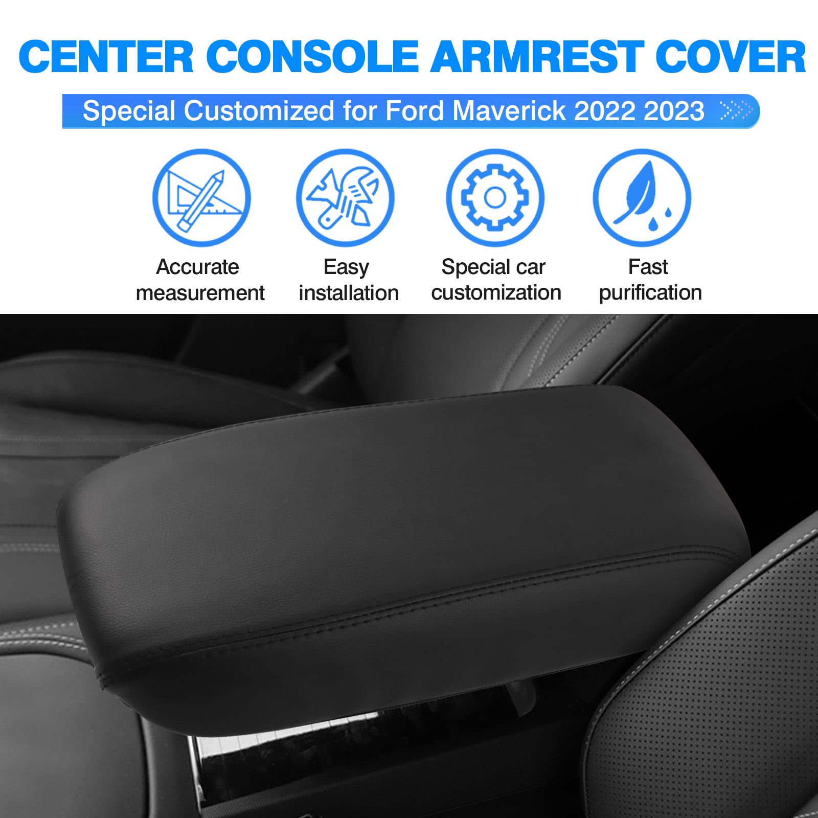 Autorder Center Console Cover For 2022 2023 2024 2025 Ford Maverick Accessories Armrest Cover Anti-Scratch Middle Console Pad Leather Armrest Protector