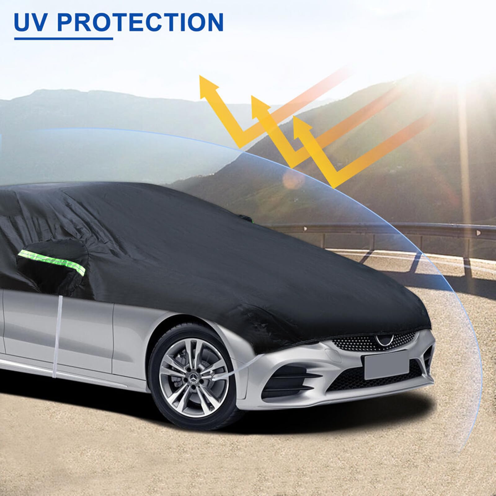 Universal Half Car Cover Waterproof All Weather, Black Car Covers For Automobiles Outdoor Indoor For All Season Waterproof Dustp