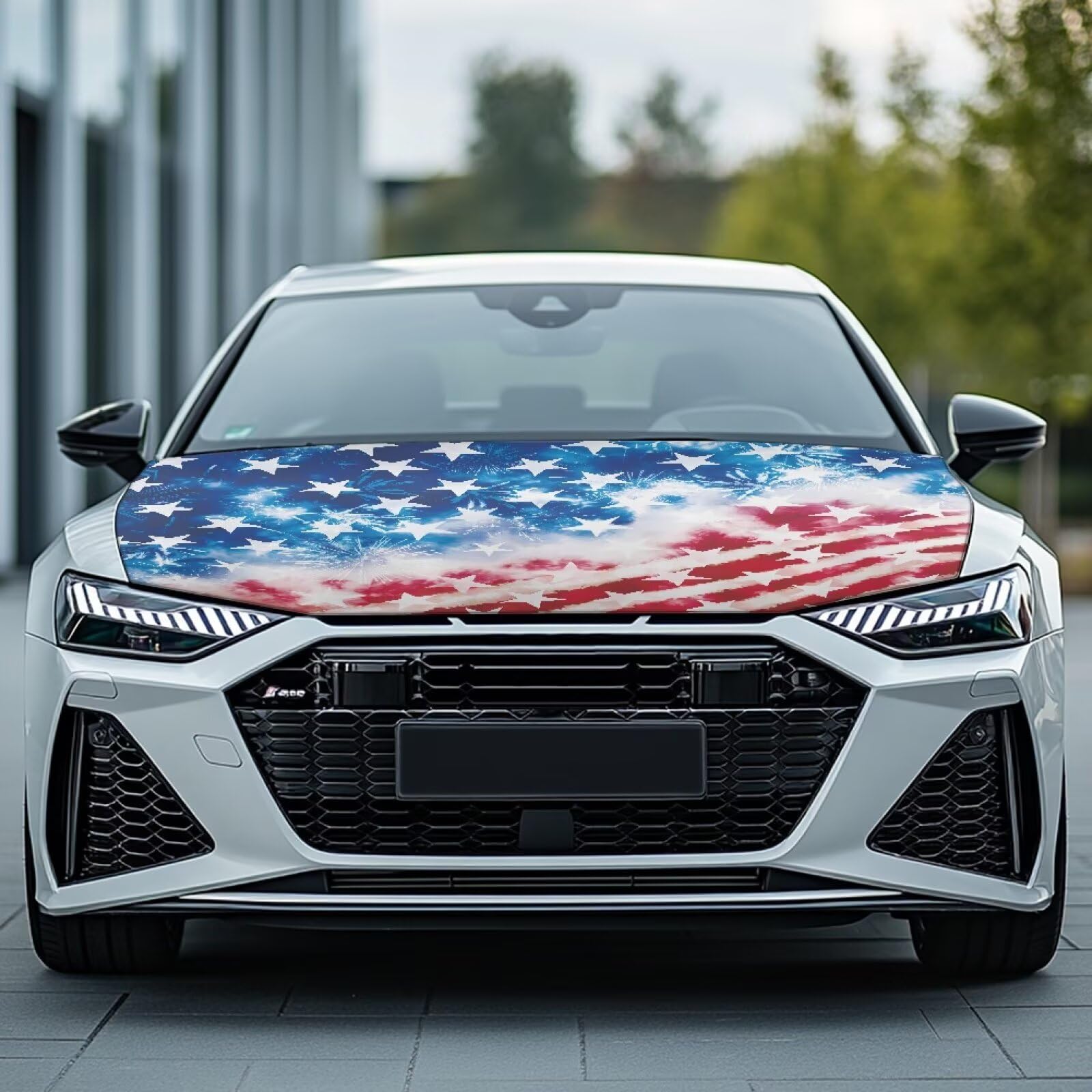 Qiyupavto American Flag Design Car Hood Cover Protector for SUV Sedans Trucks, Elastic Polyester Waterproof Sun-Proof Auto Hood