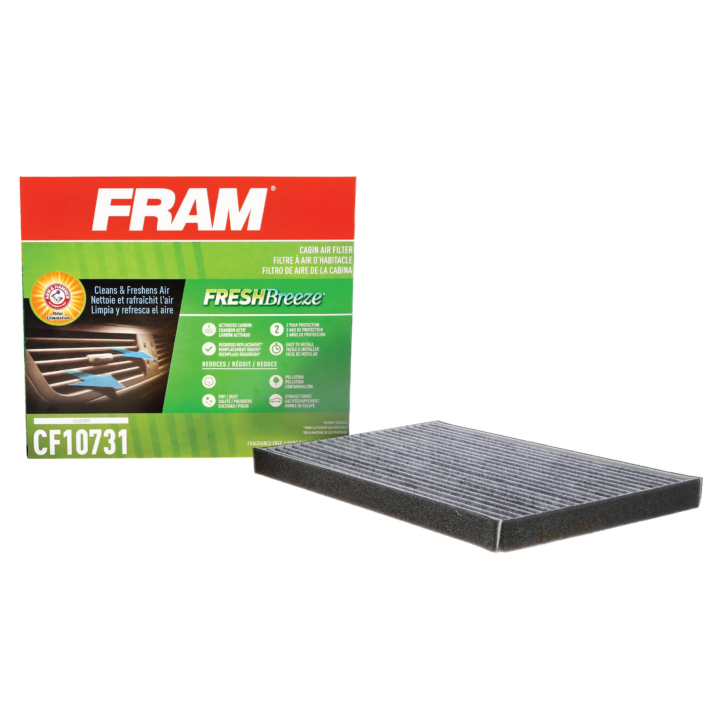 Fram Fresh Breeze Cabin Air Filter With Arm & Hammer Baking Soda, Cf10731 For Select Suzuki Vehicles , White