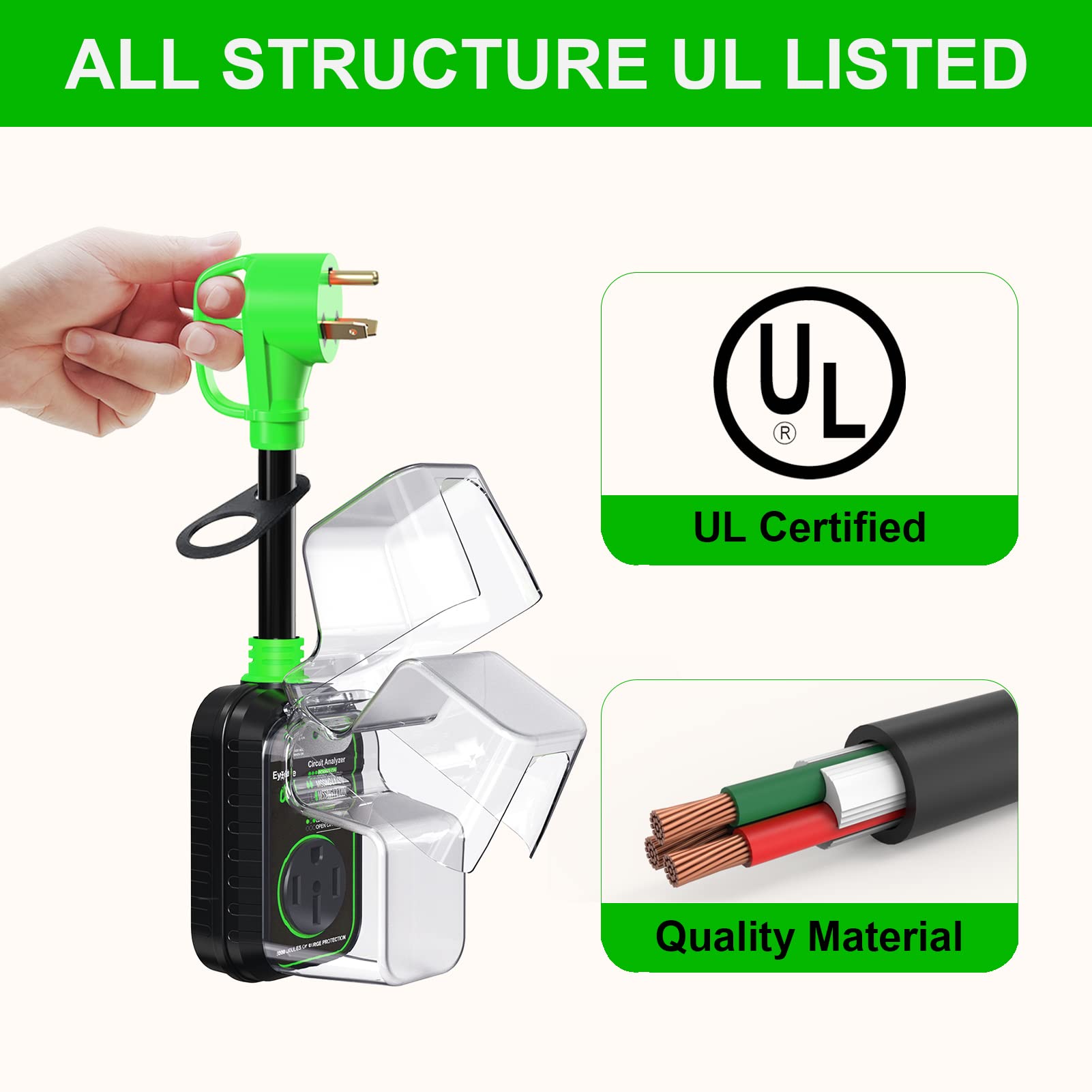 EyGde 30 Amp to 50 Amp RV Adapter with Surge Protector - Upgraded Patented NEMA TT-30P Male to 14-50R Female Plug, RV Circuit An