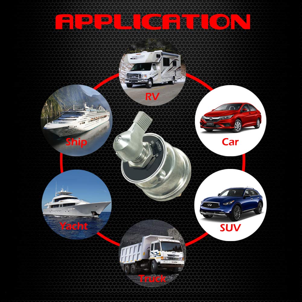 Ampper 12-24 V Master Battery Disconnect Switch, Battery Power Cut Isolator Killer For Car, Vehicle, Rv And Boat (200 A, On/Off)