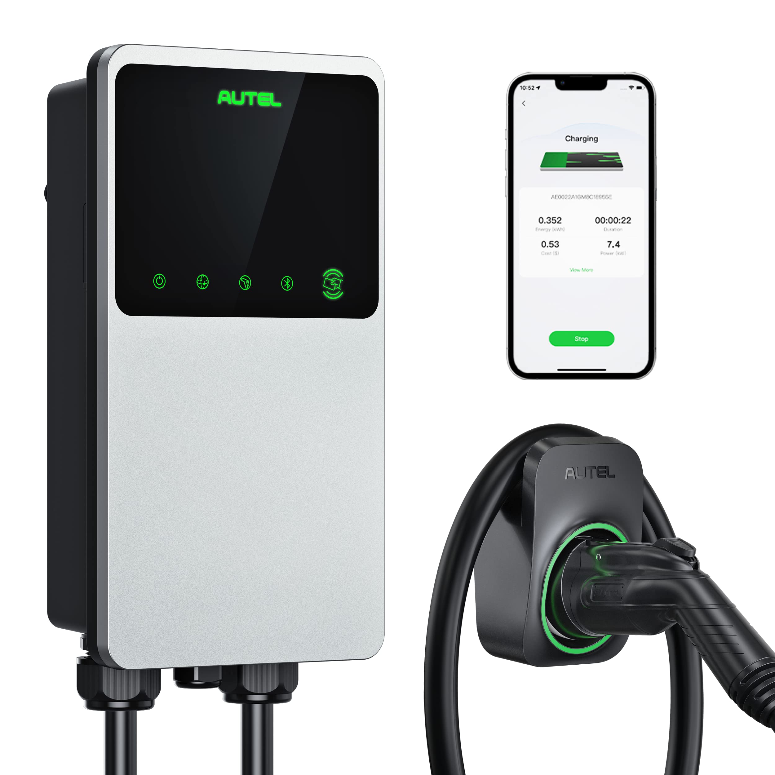 Autel MaxiCharger Home Electric Vehicle (EV) Charger, up to 40 Amp, 240V, Level 2 WiFi and Bluetooth Enabled EVSE, NEMA 14-50 Pl