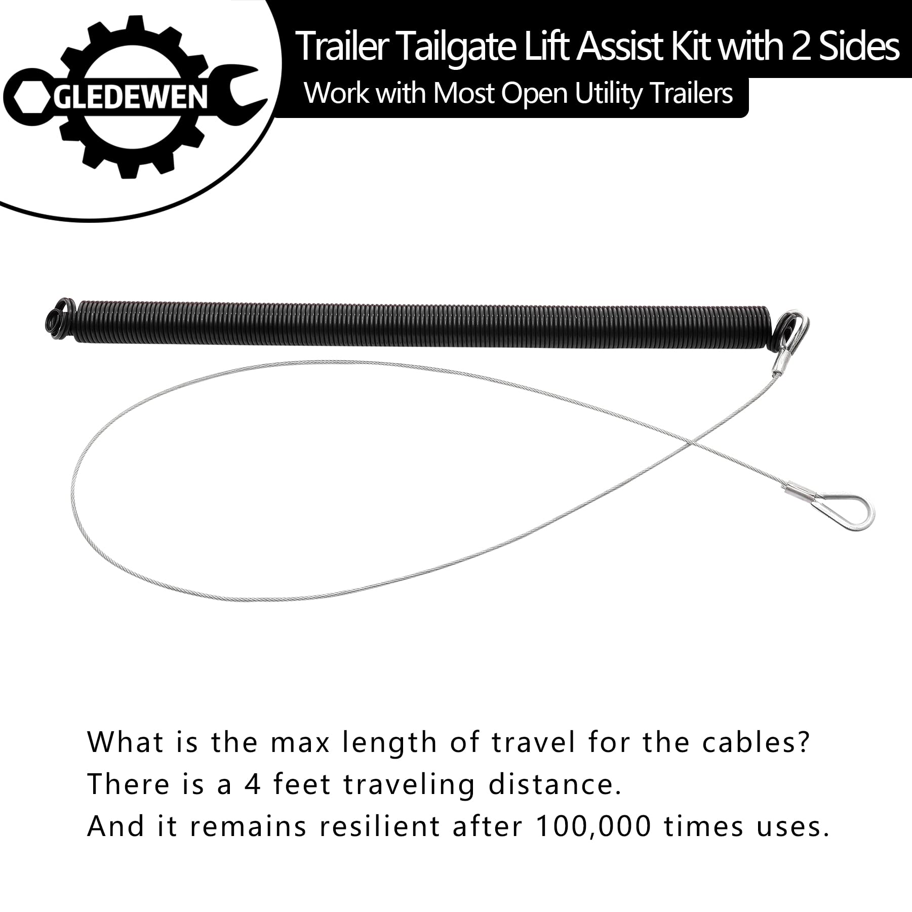 Trailer Gate Lift Assist (Upgrade), 2-Sided Trailer Tailgate Lift Assist Kit, Compatible With Utility Trailer Ramp And Tailgate, W/ 12 To 24 Inch Height Side Rail, 4 To 6 Feet Height Ramp, W/ Spring