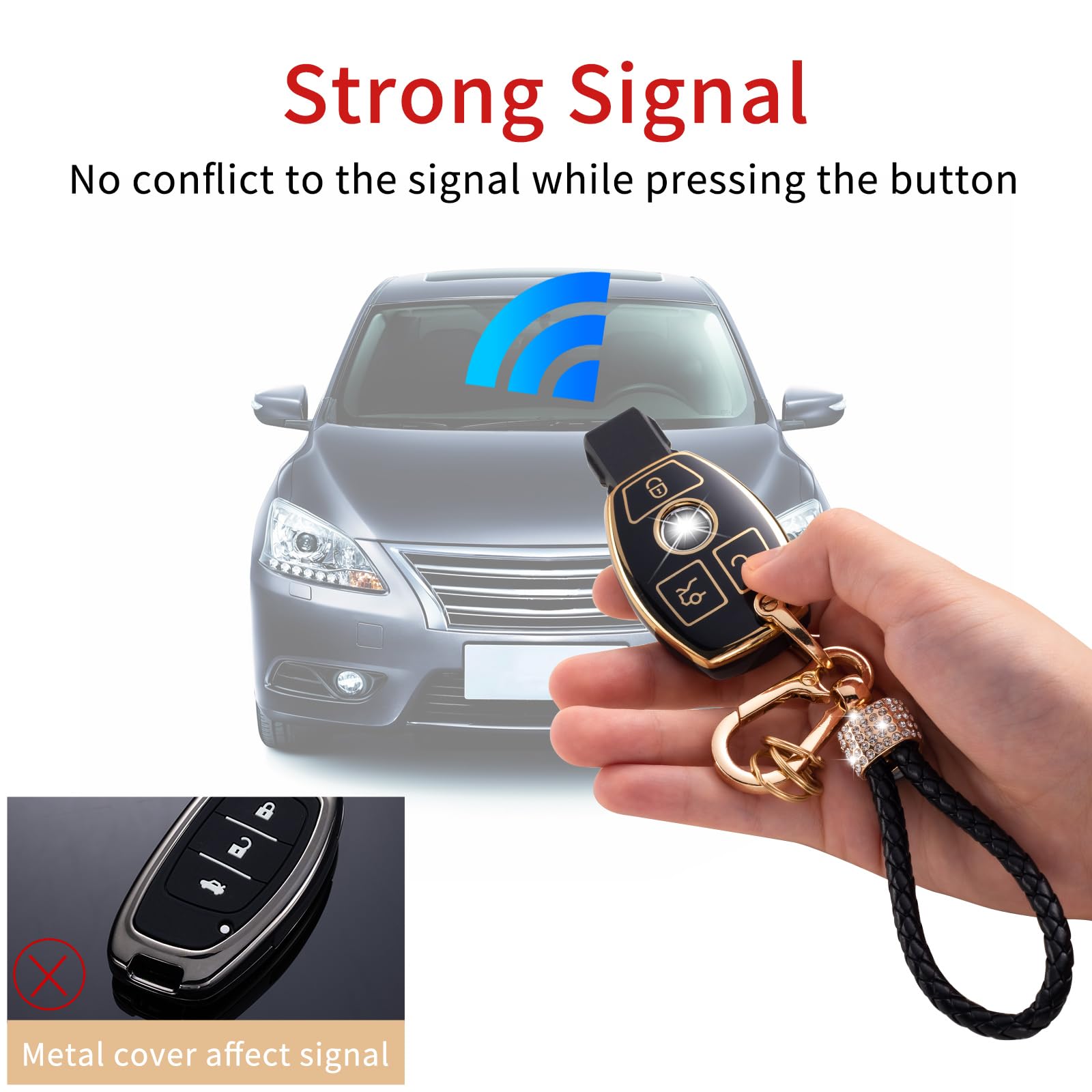 Gematay For Mercedes Benz Key Fob Cover With Keychain Lanyard, Soft Tpu Key Fob Protector Shell Compatible With Mercedes Benz A