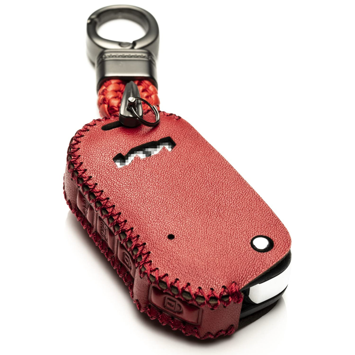 Vitodeco Genuine Leather Flip Key Fob Case Cover Compatible With Kia New Emblem 2021-2022 (4-Button, Red)