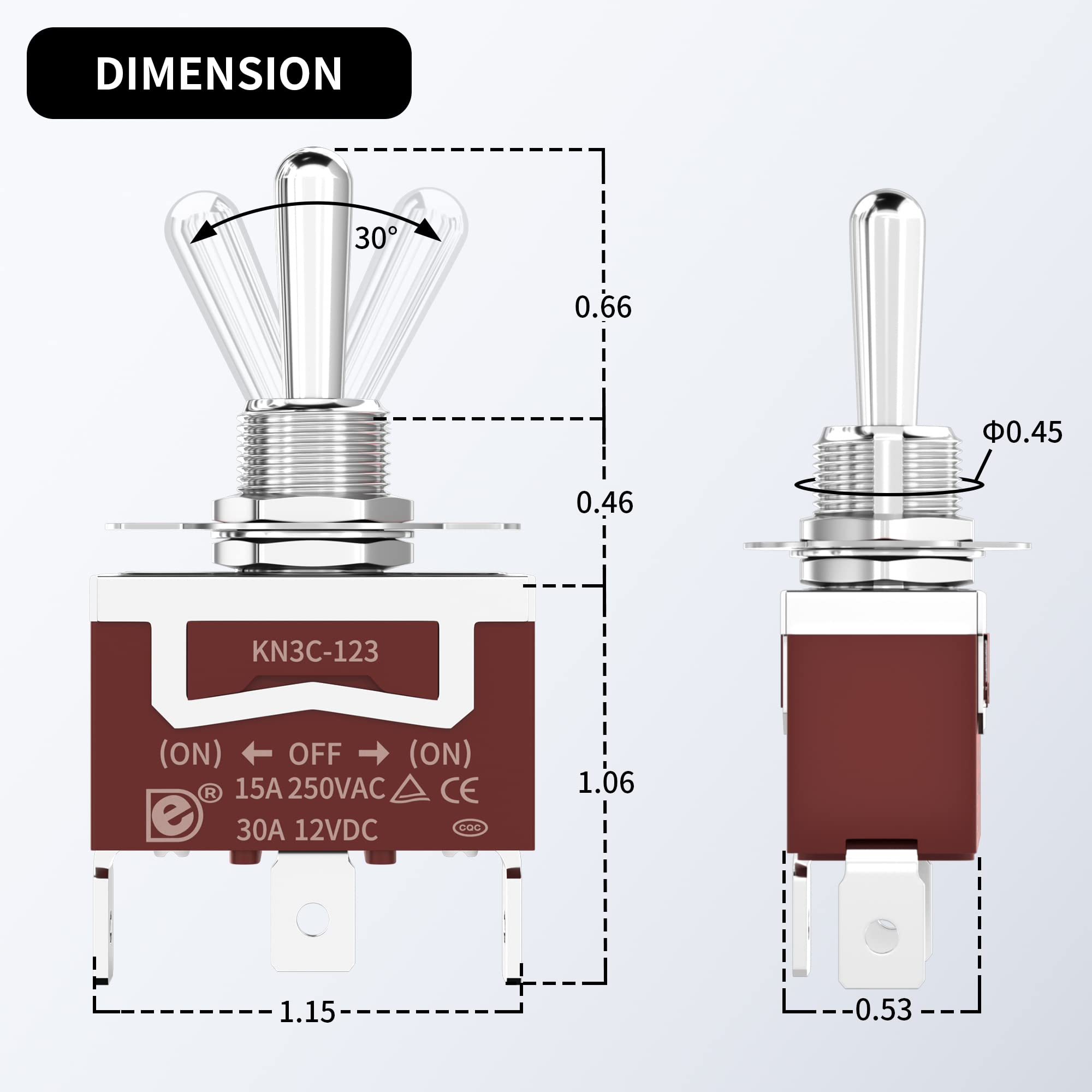 Rvboatpat 12 Volt Momentary Toggle Switch (On)-Off-(On) 3 Way Waterproof Toggle Switch 12V Dc 30A For Marine Boat Auto Winch Rev