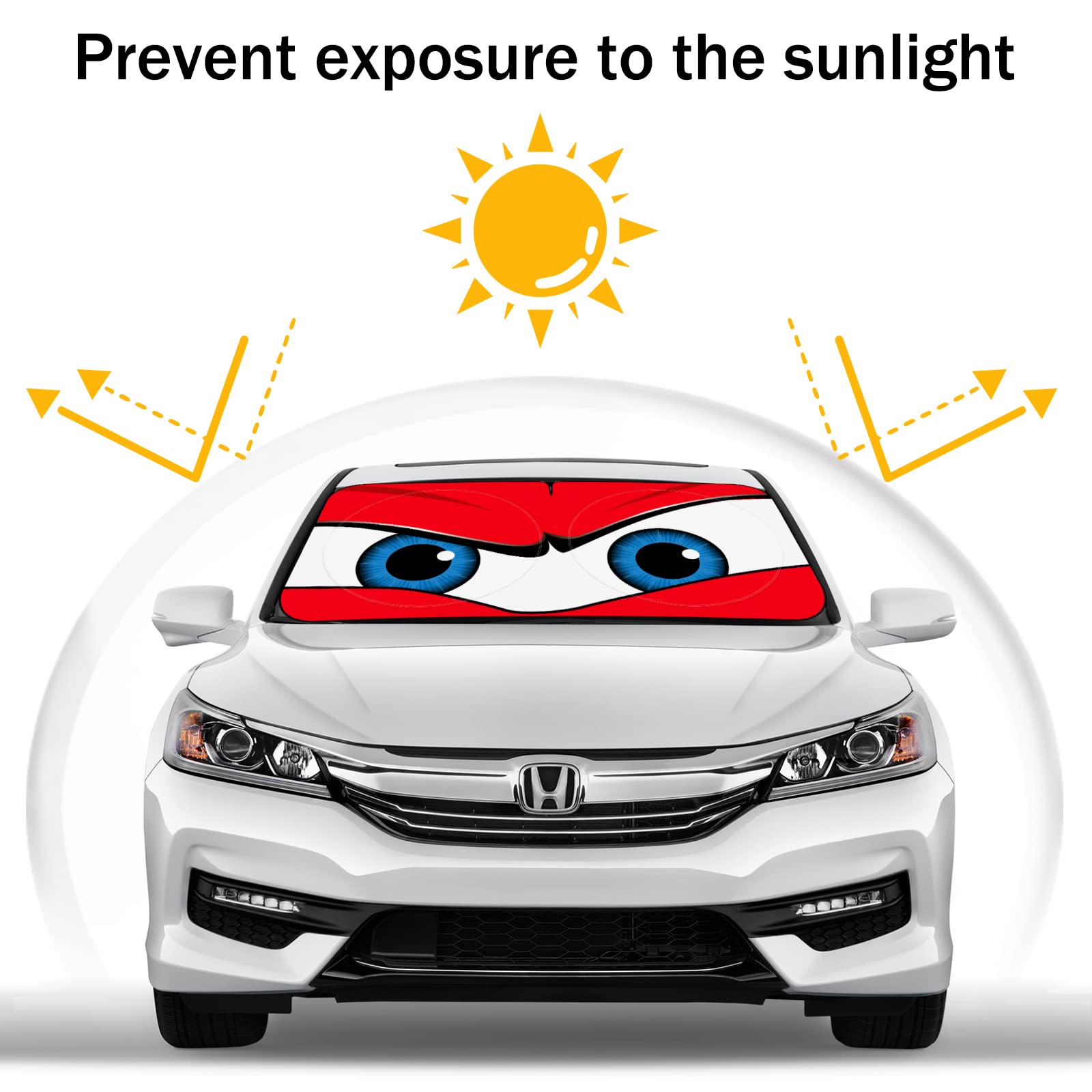 Car Windshield Sun Shade, Car Sun Shade Funny Car Eyes Sun Visor For Car Windshield, Wear-Resistant Black Tape, Foldable 63.7 ''