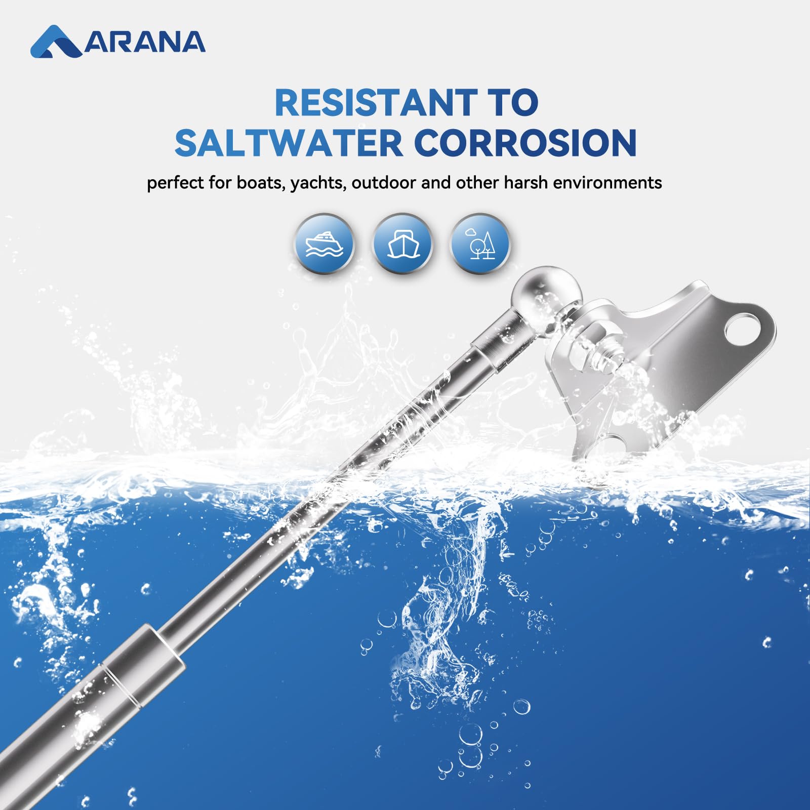 Arana Stainless Gas Struts 15 Inch 67Lbs, Marine Gas Struts 15 Inch 300N With Brackets, Hydraulic Lift Support Hinges For Boat H