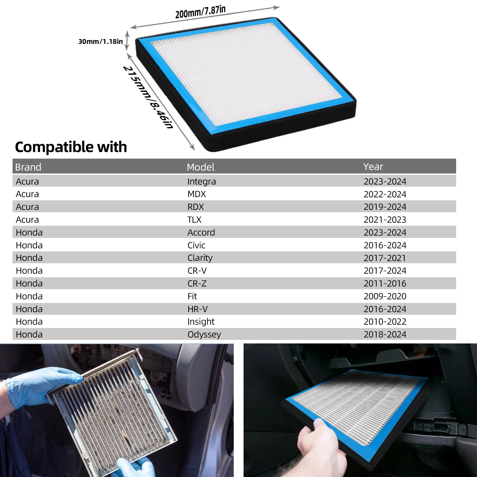 CF11182 Cabin Air Filter Compatible with Honda Civic CR-V Odyssey Fit Acura RDX Selected Vehicles Replaces #80291T5RA01/80291TF0